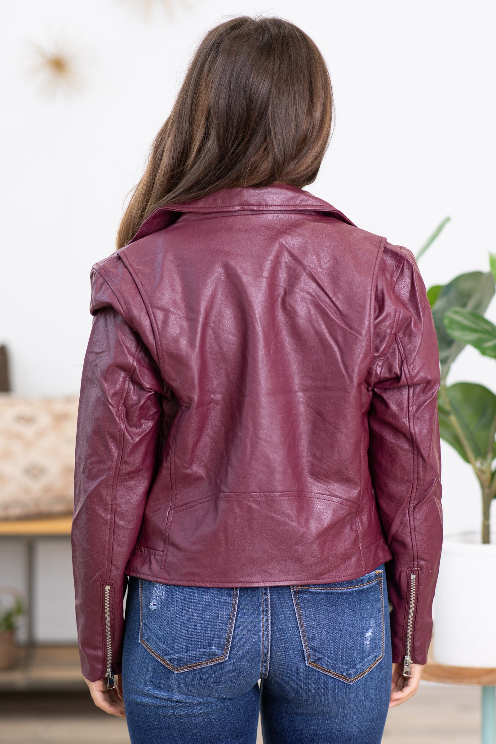 Berry Faux Leather Moto Jacket - Filly Flair