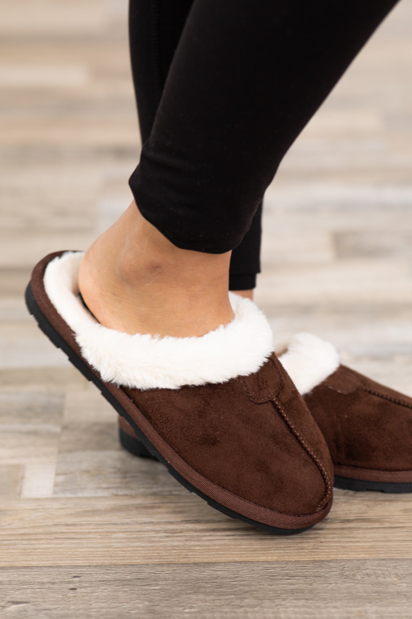 Brown Faux Fur Lined House Slippers