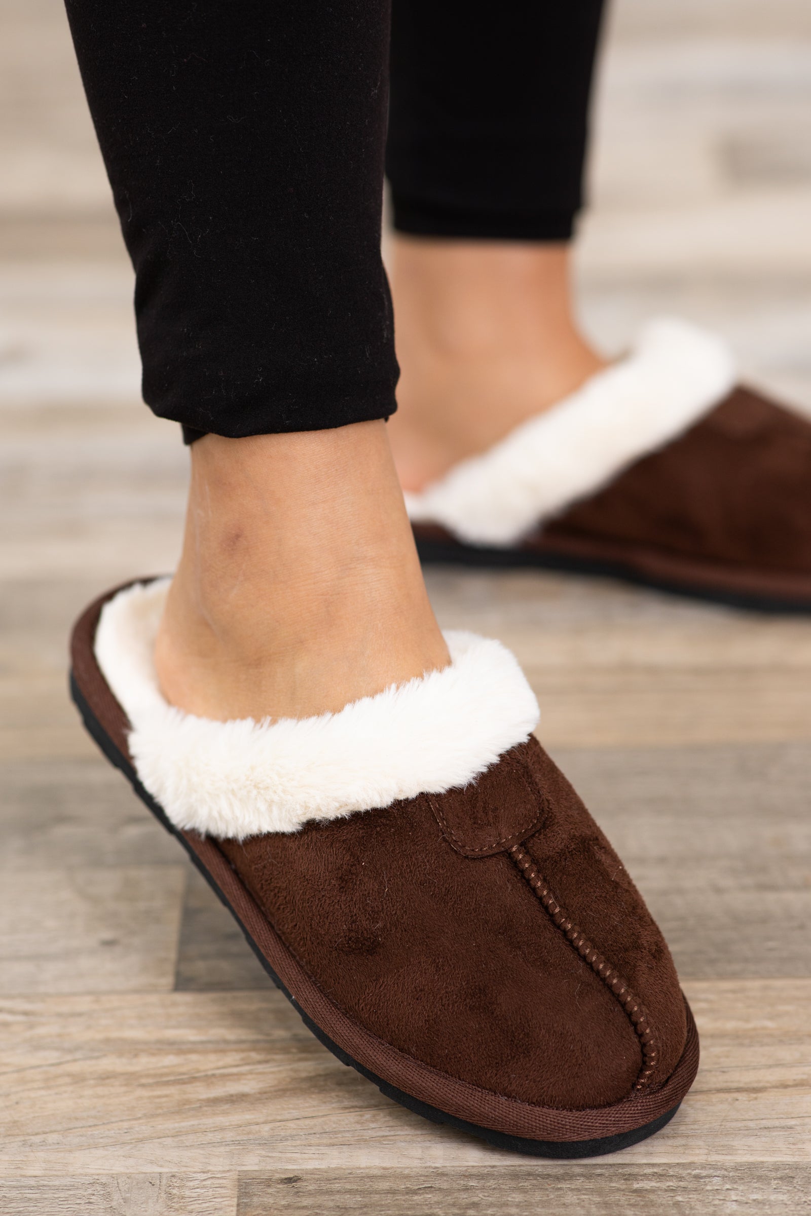Brown Faux Fur Lined House Slippers