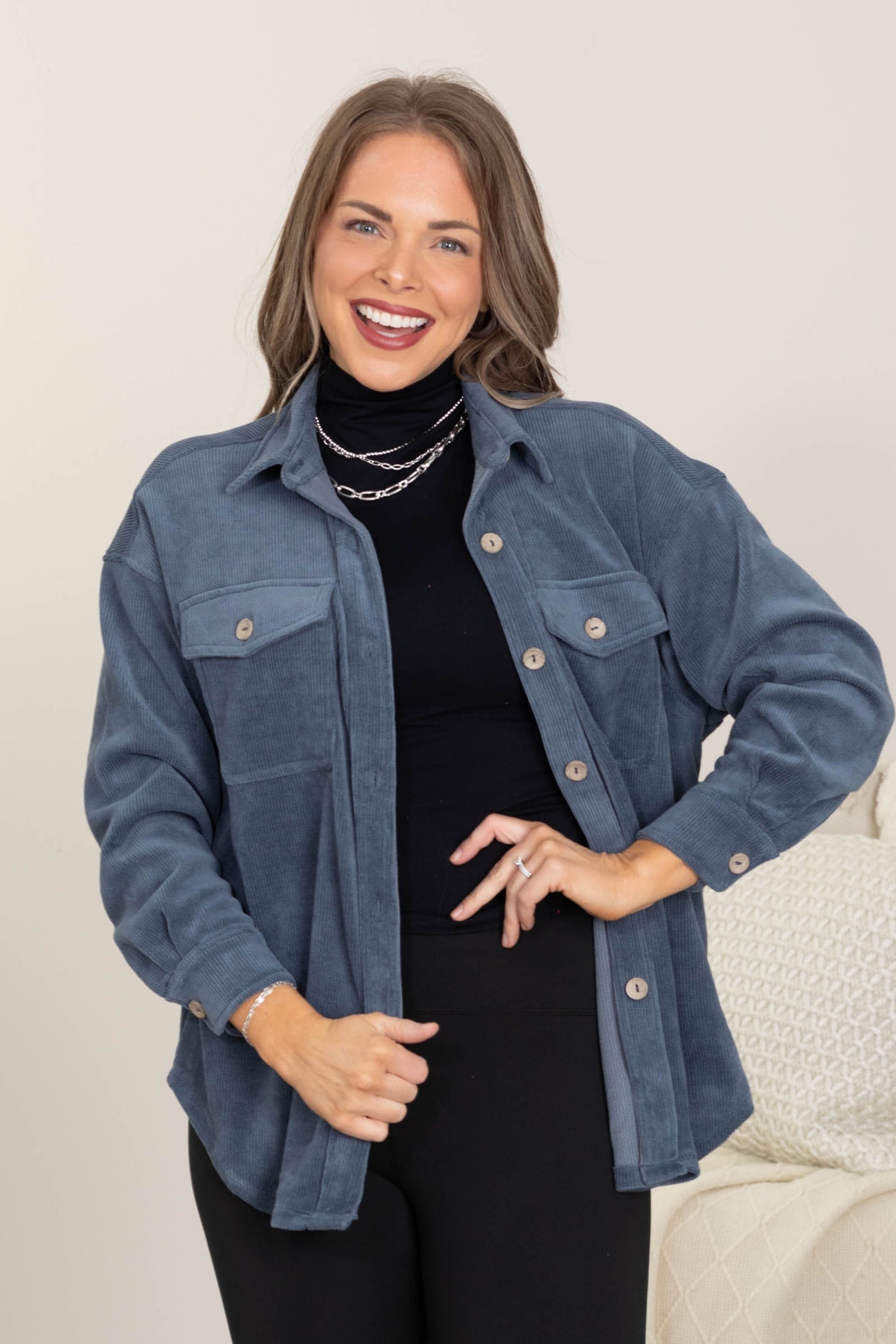 Soft Corduroy Button Up Shackets