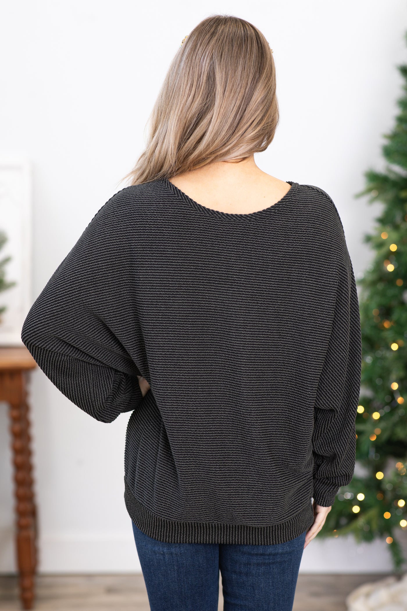 Charcoal Ribbed Dolman Sleeve Top