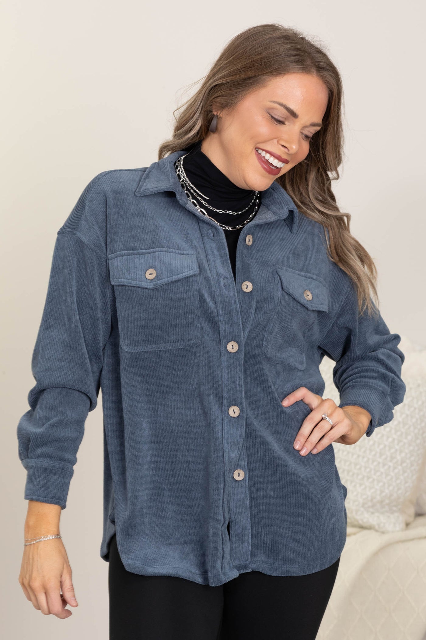 Soft Corduroy Button Up Shackets