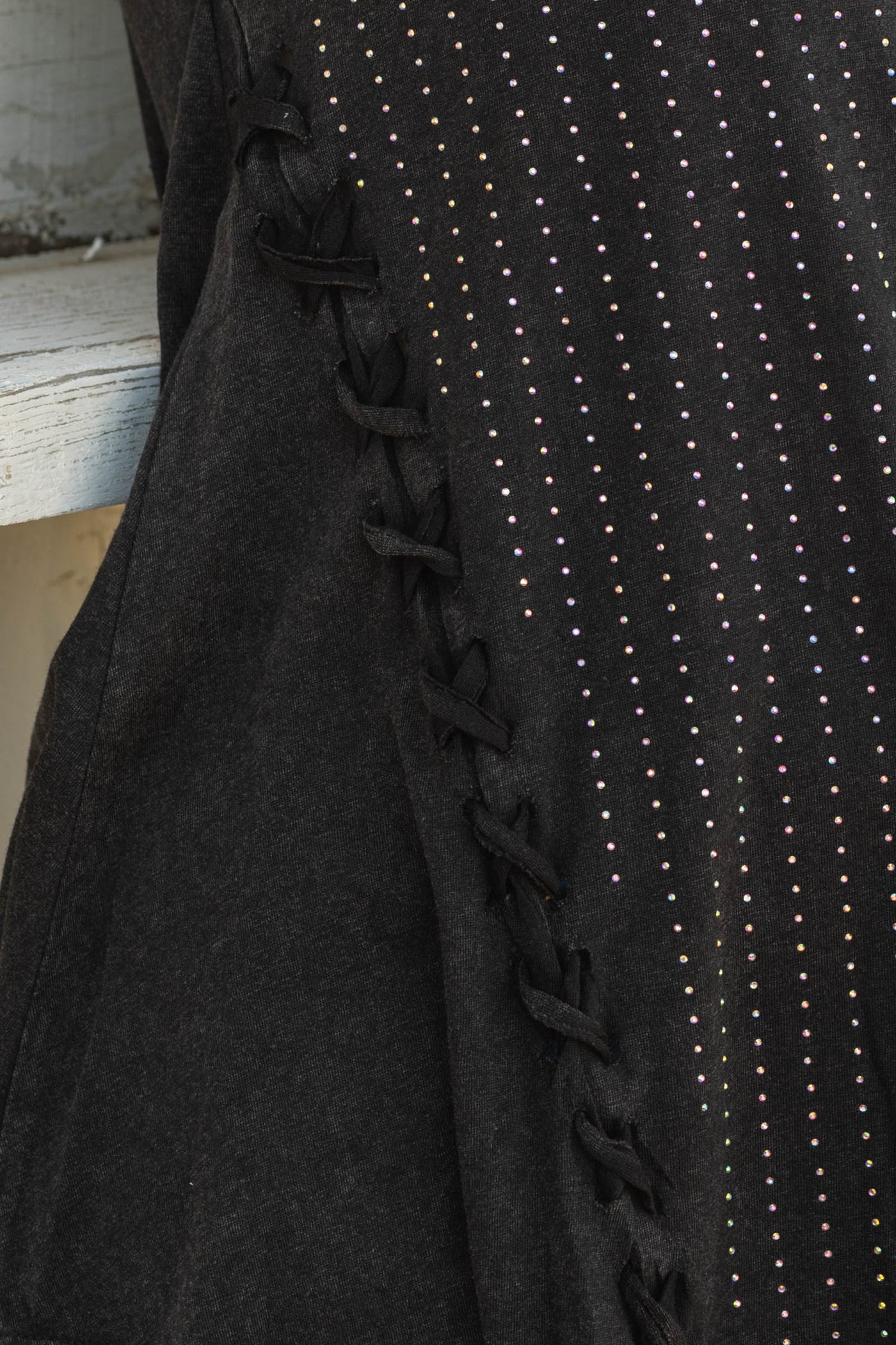 Black Godet Tank Top With Criss Cross Detail