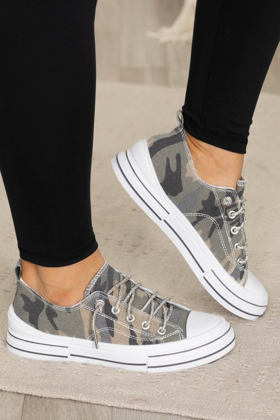 Camo Platform Sneakers With Sparkle Laces