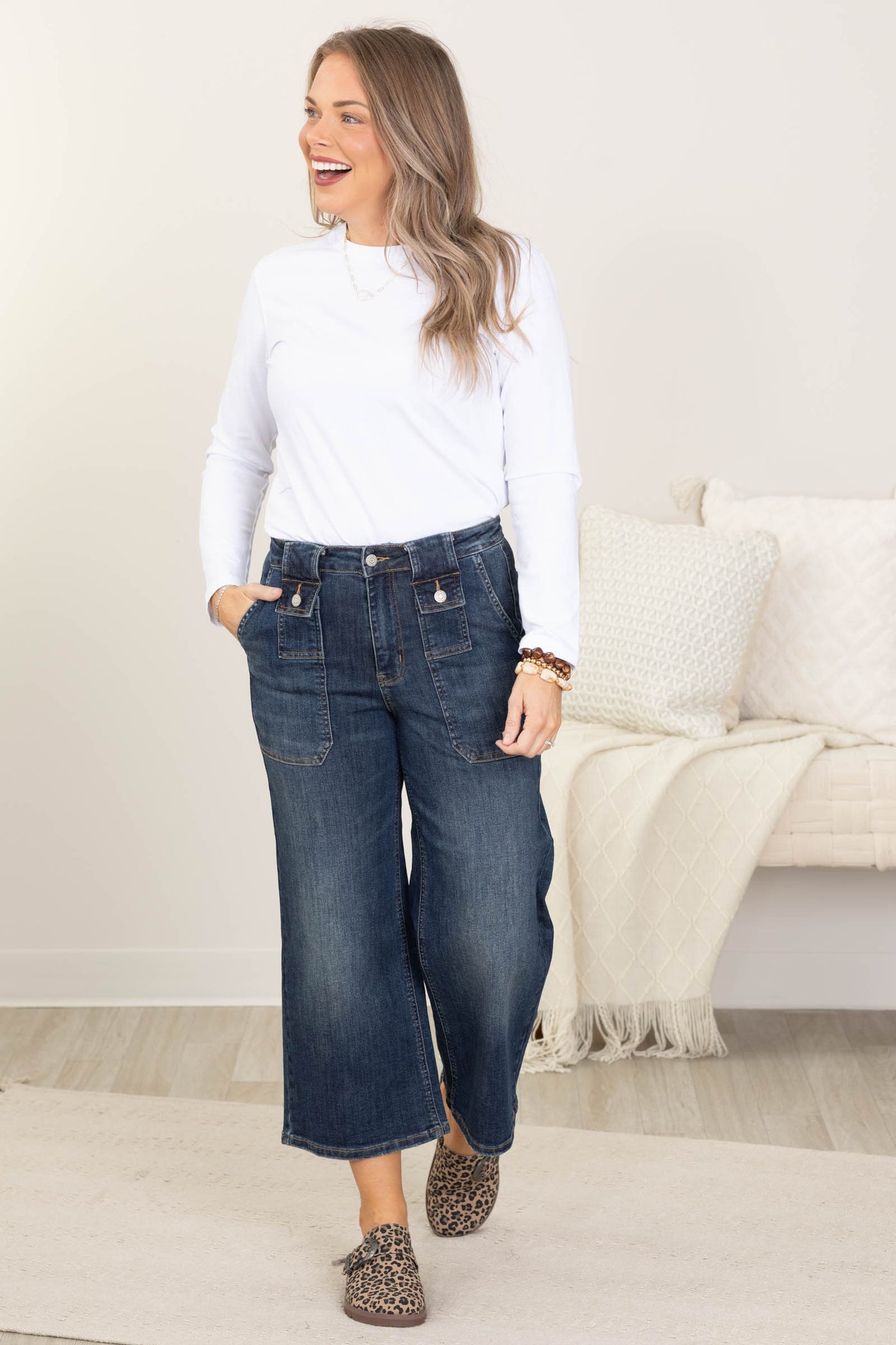 Judy Blue Wide Crop Utility & Patch Pocket Jean
