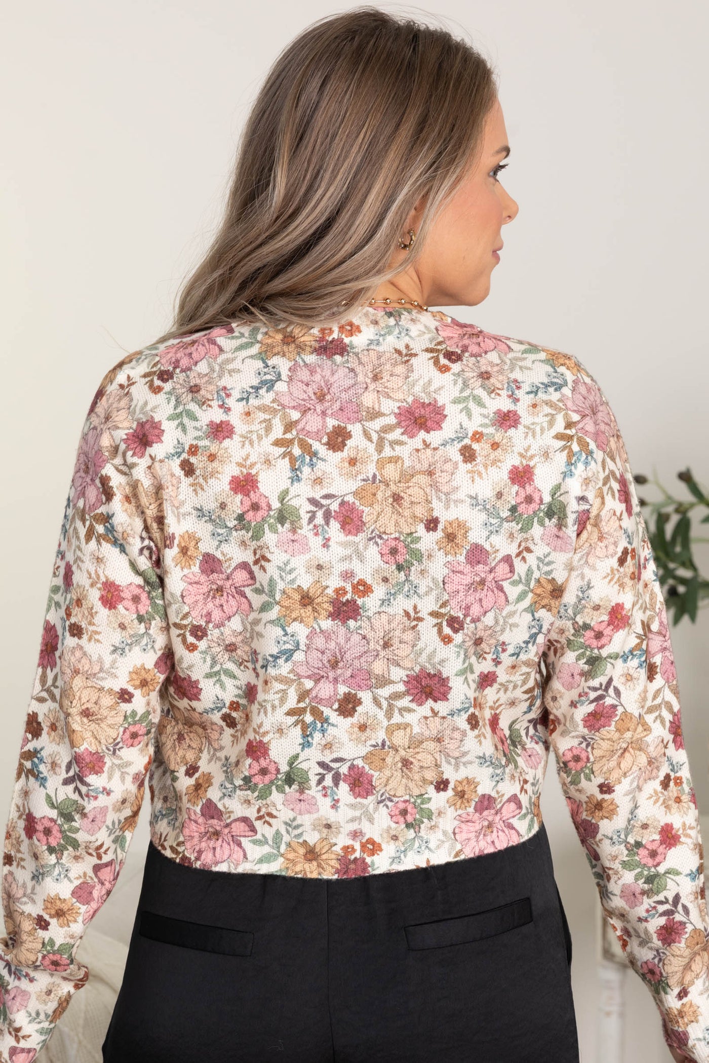 Ivory Rose Floral Button Cardigan Top