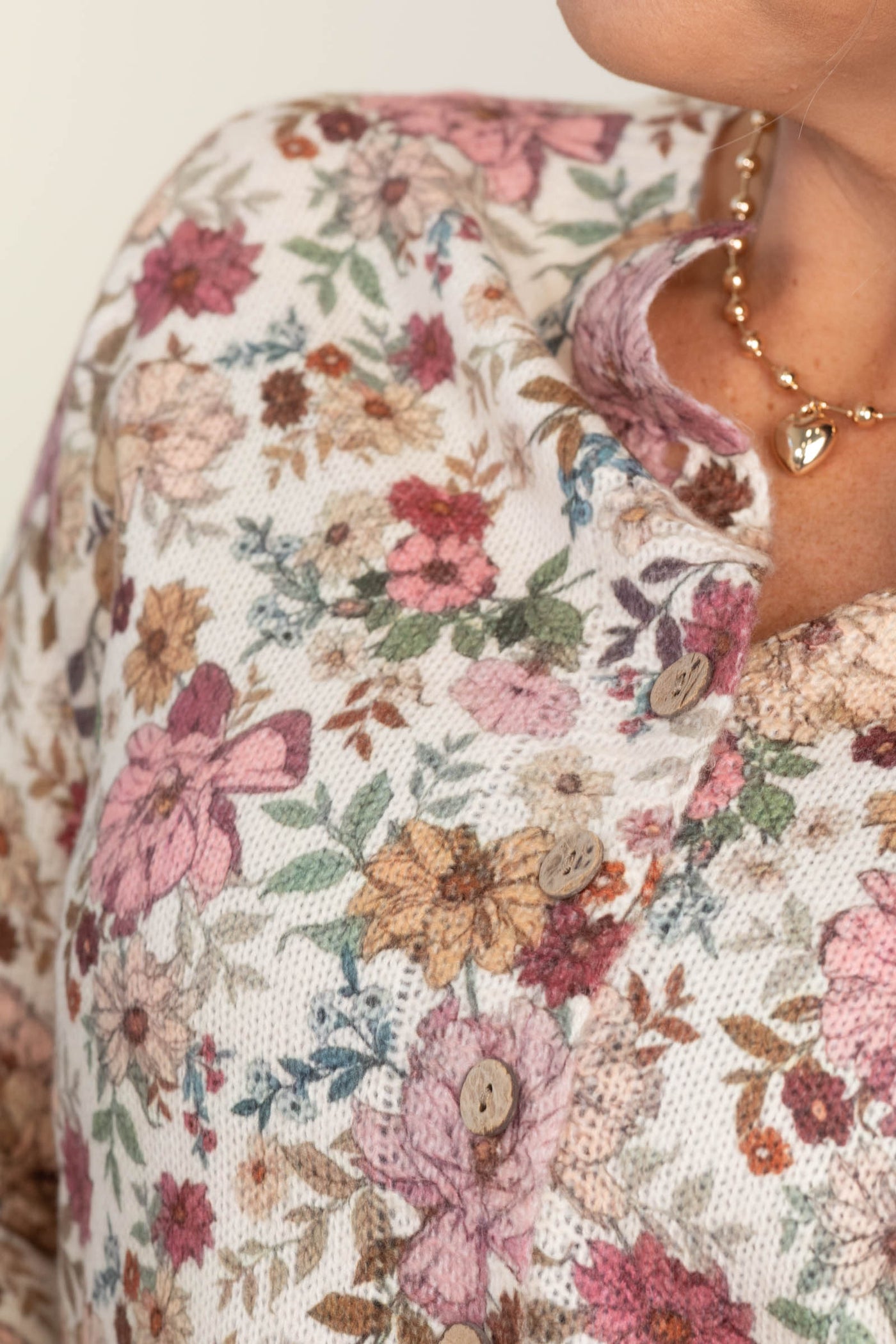 Ivory Rose Floral Button Cardigan Top