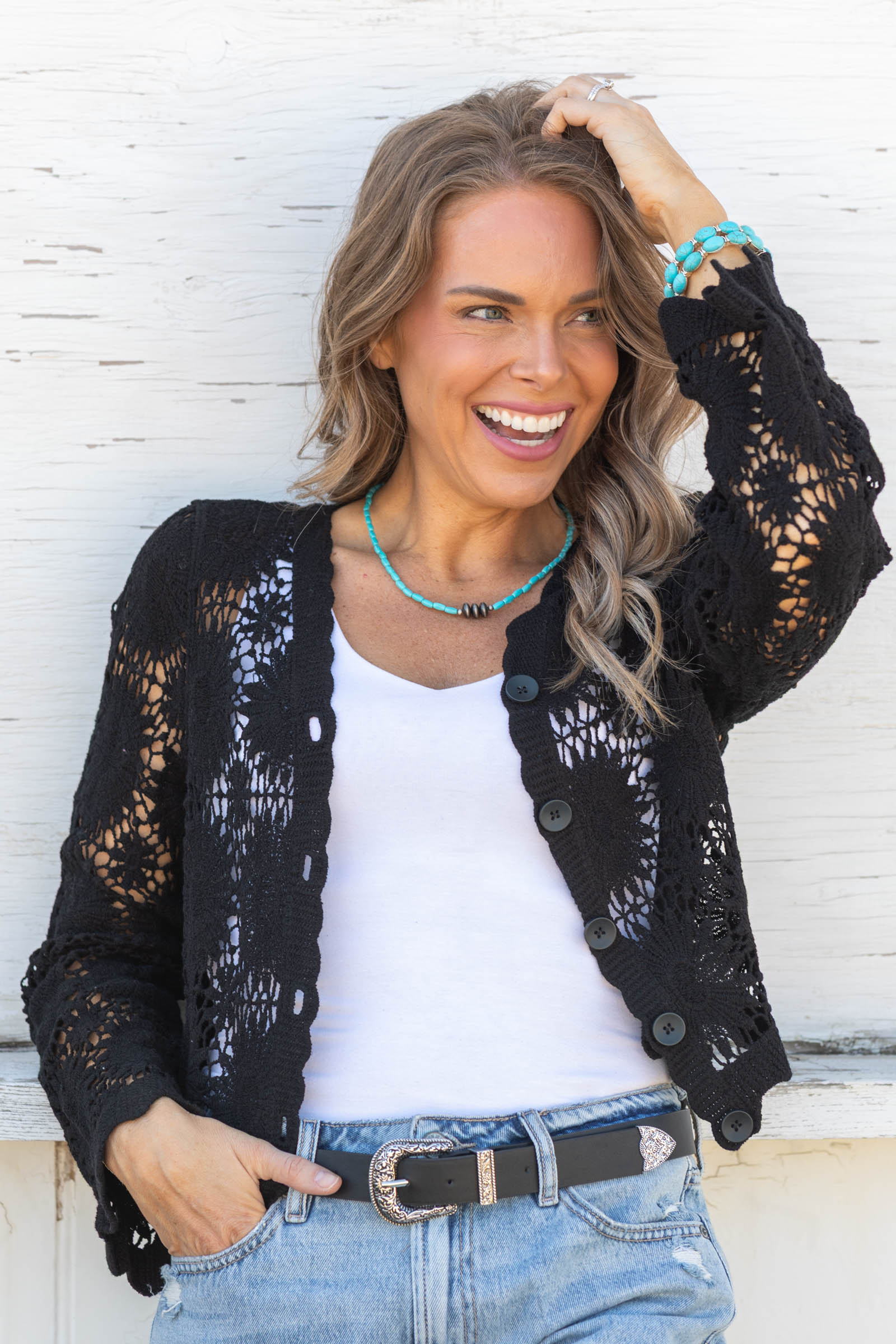 Scalloped Lace Floral Crochet Cardigan · Filly Flair