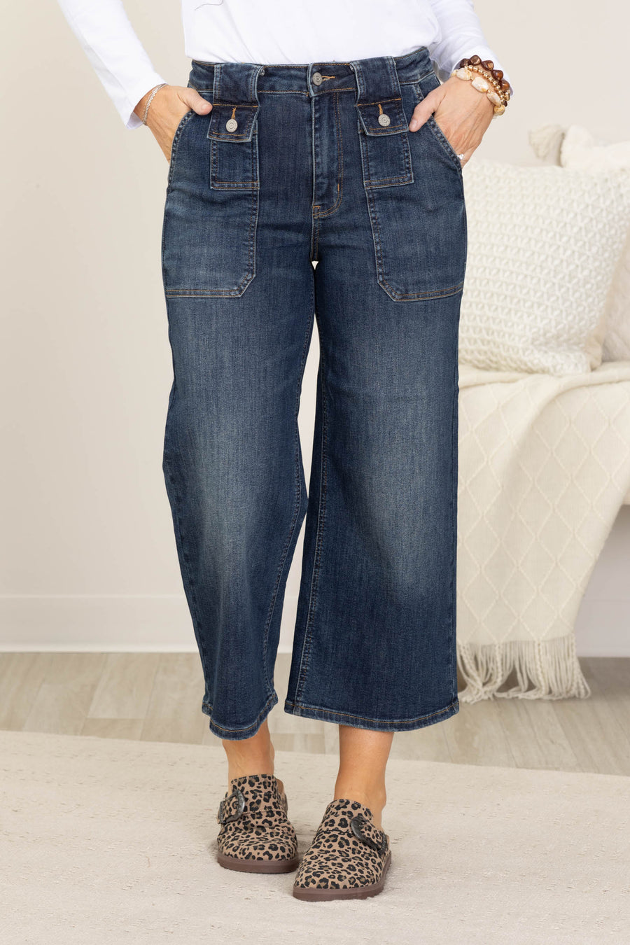 Judy Blue Wide Crop Utility & Patch Pocket Jean