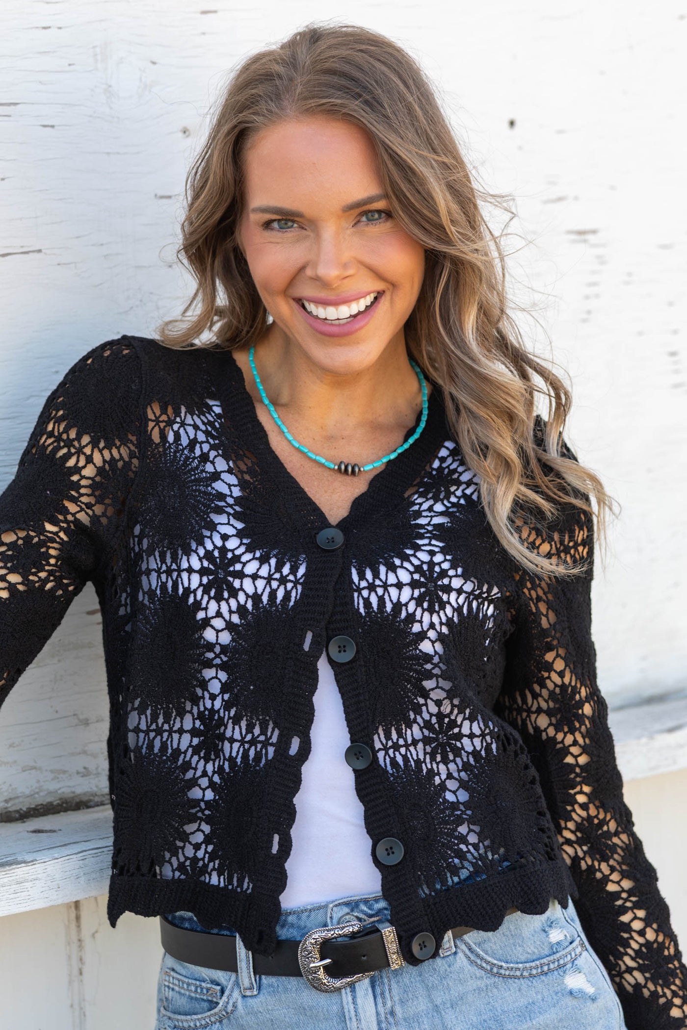 Scalloped Lace Floral Crochet Cardigan