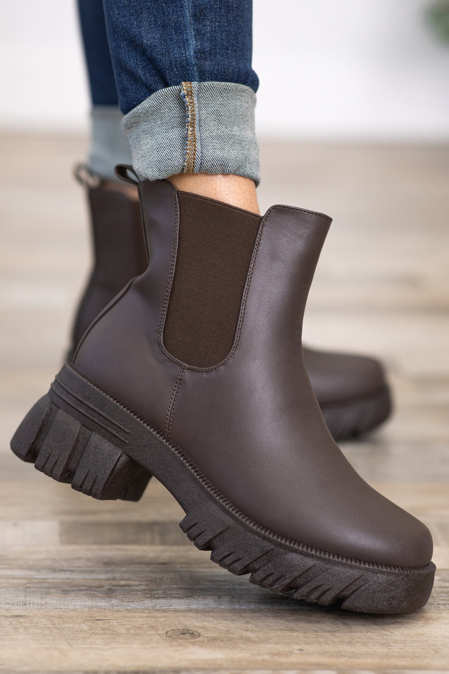 Brown Lug Sole Pull On Boots