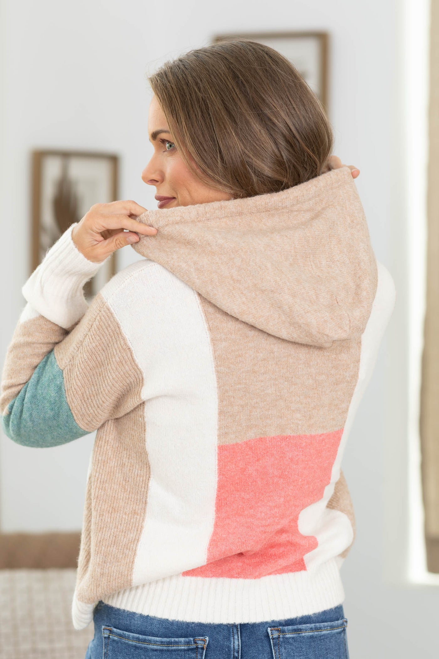 Staccato Mocha And Teal Colorblock Hoodie Sweater