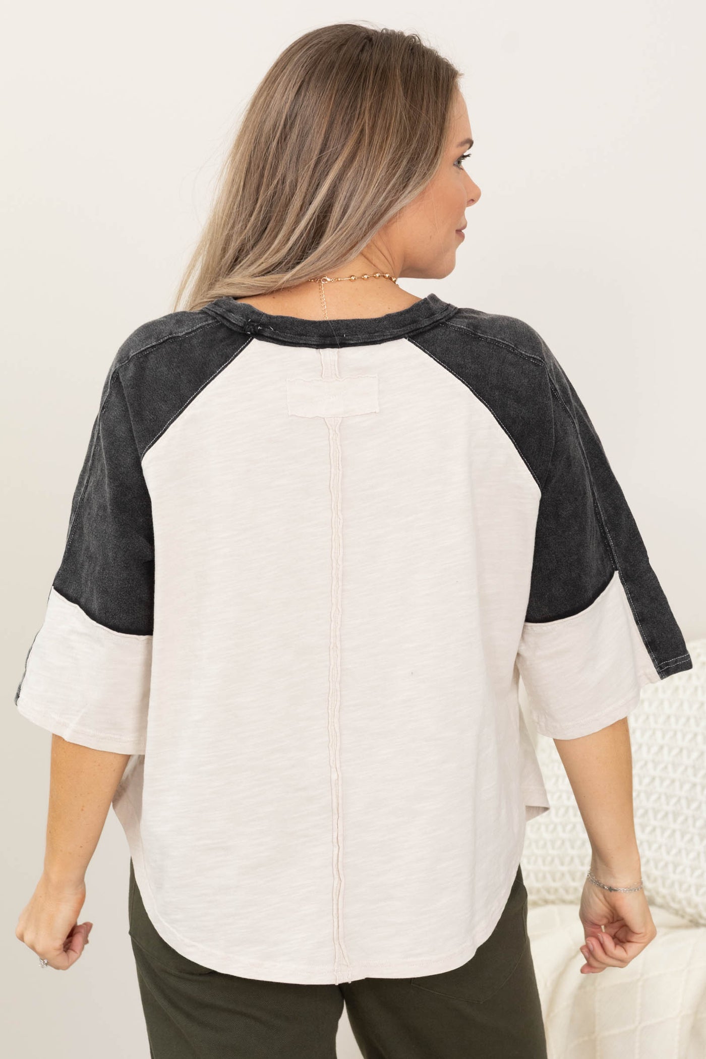 Black and Ivory Patchwork Peace Sign Top