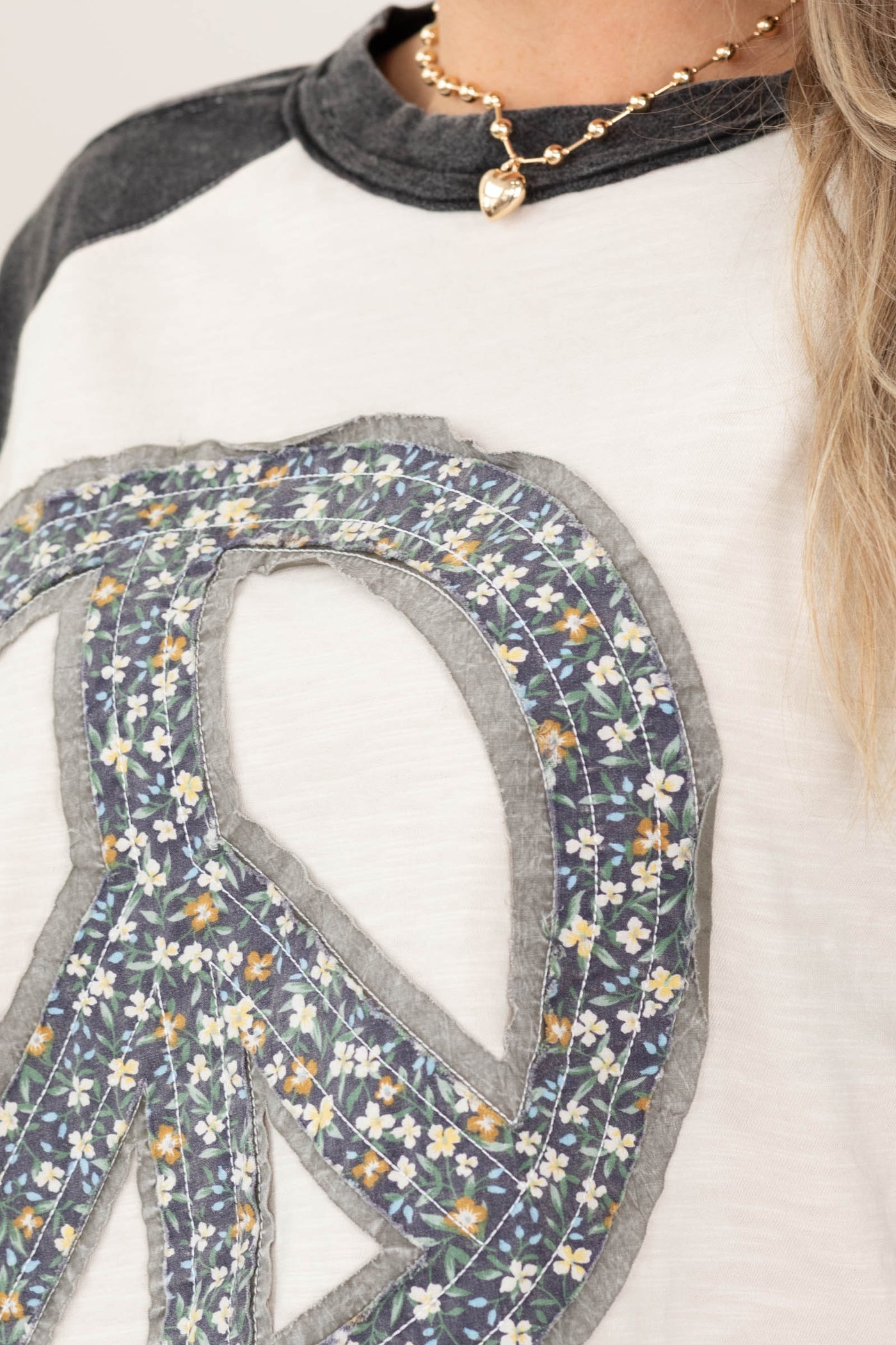 Black and Ivory Patchwork Peace Sign Top