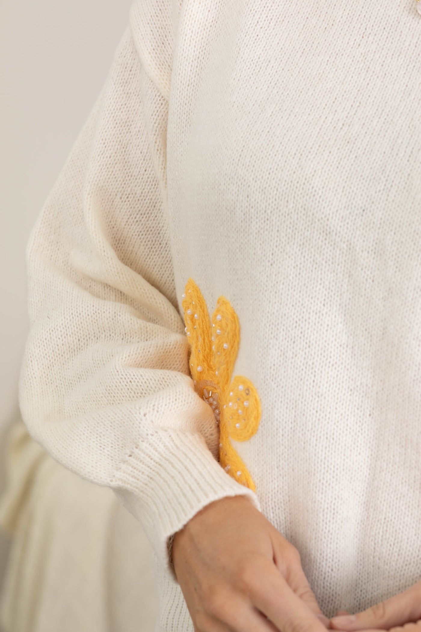 Ivory With Yellow Daisies Sweater
