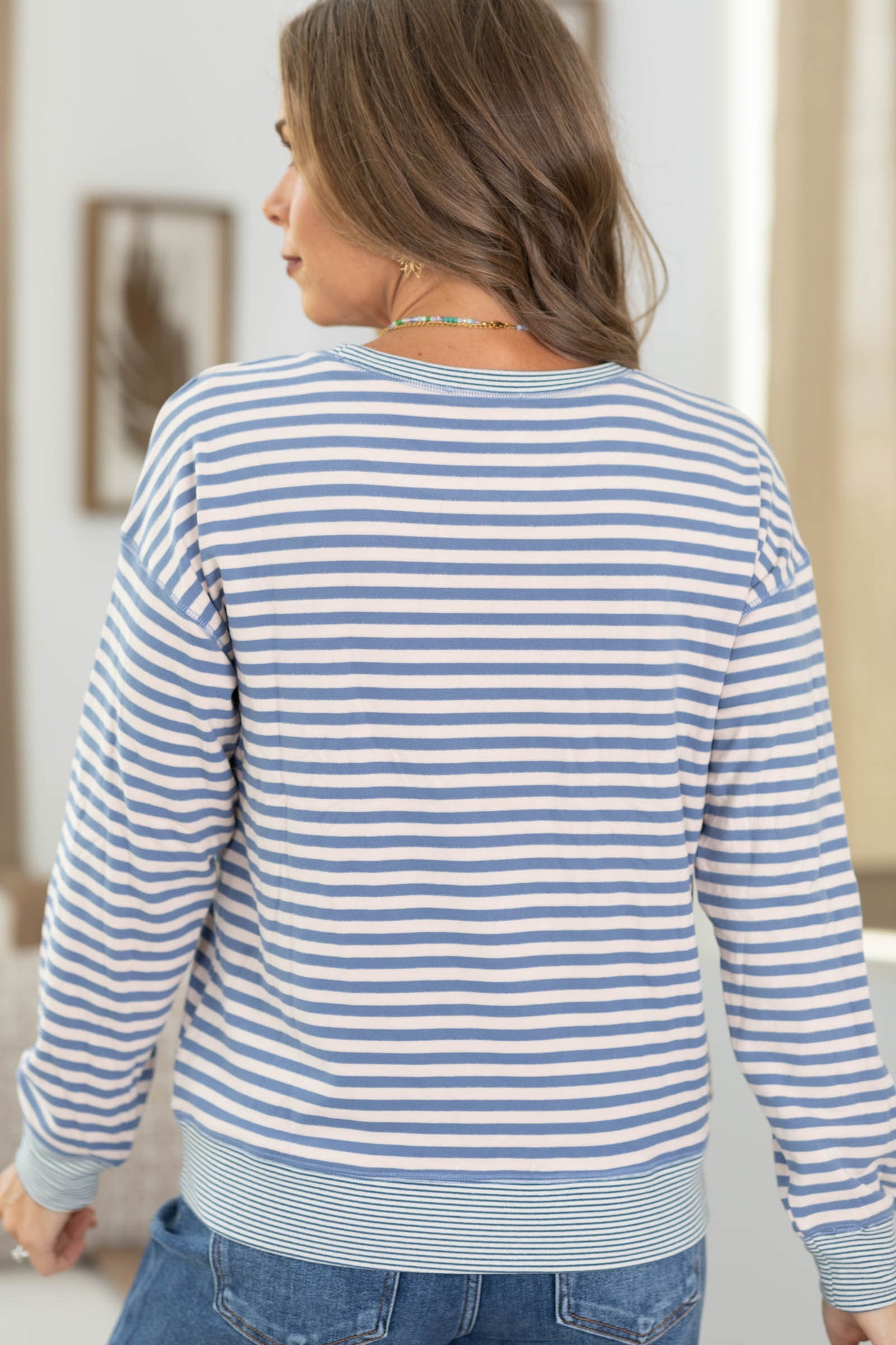 Staccato Drop Shoulder Brushed Stripe Knit Top
