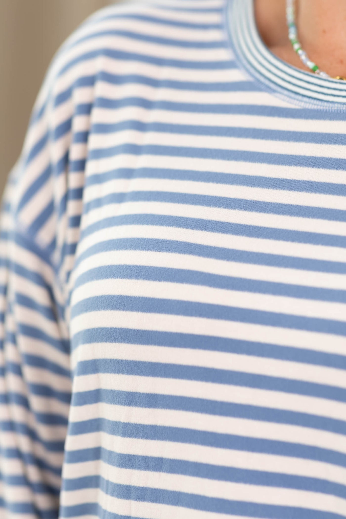 Staccato Drop Shoulder Brushed Stripe Knit Top