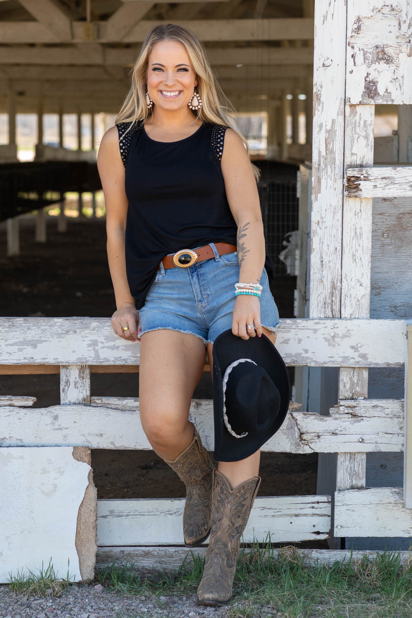 Black Soft Knit Cap Sleeve Stud Detail Top