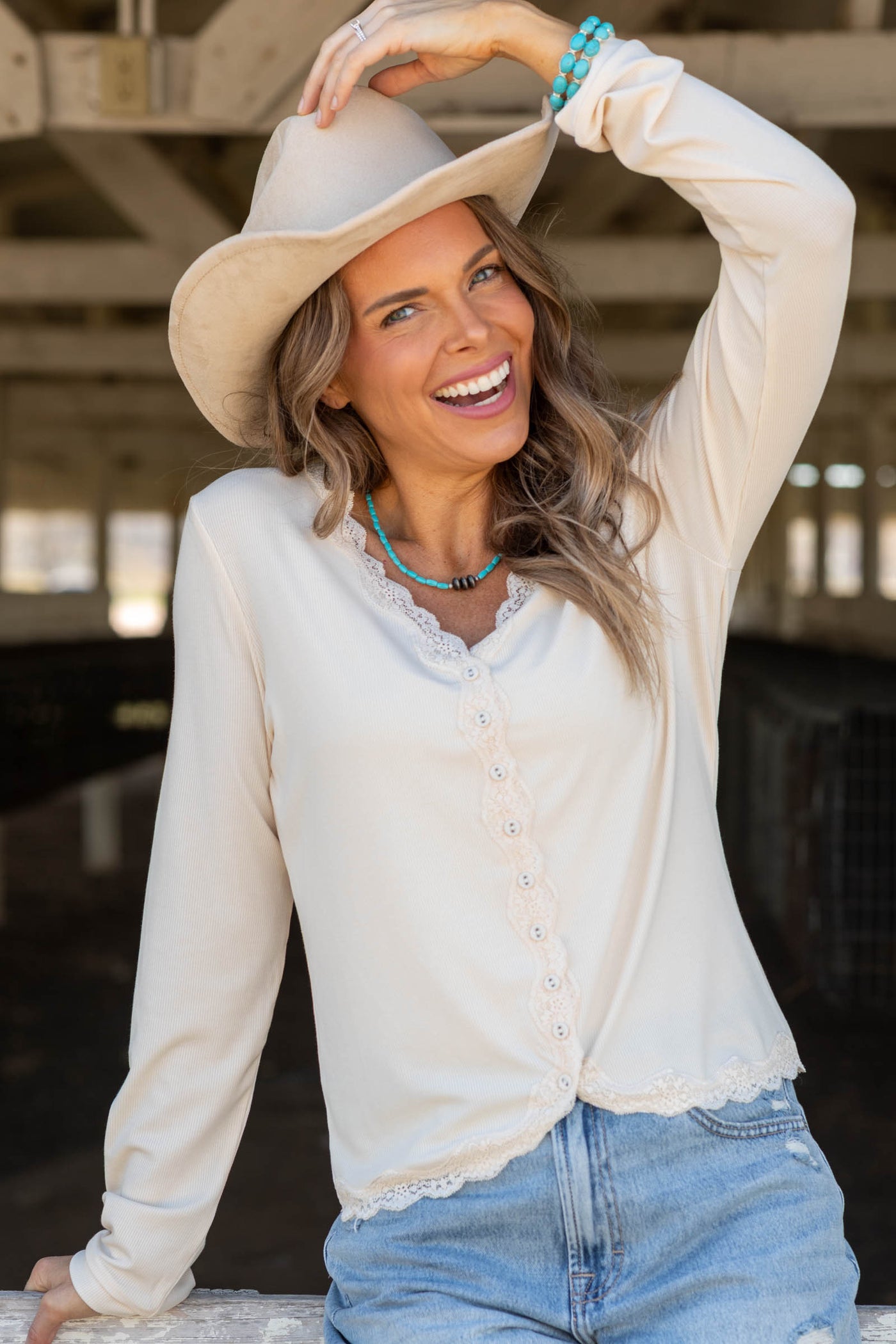 Cream Lace Trim Button Down Cardigan