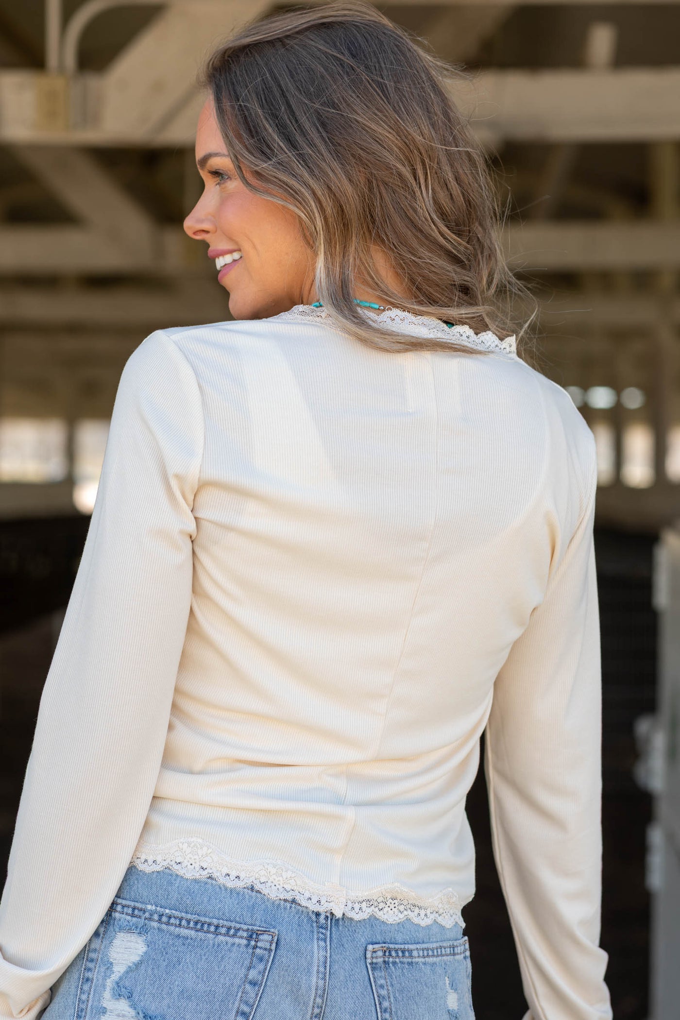 Cream Lace Trim Button Down Cardigan