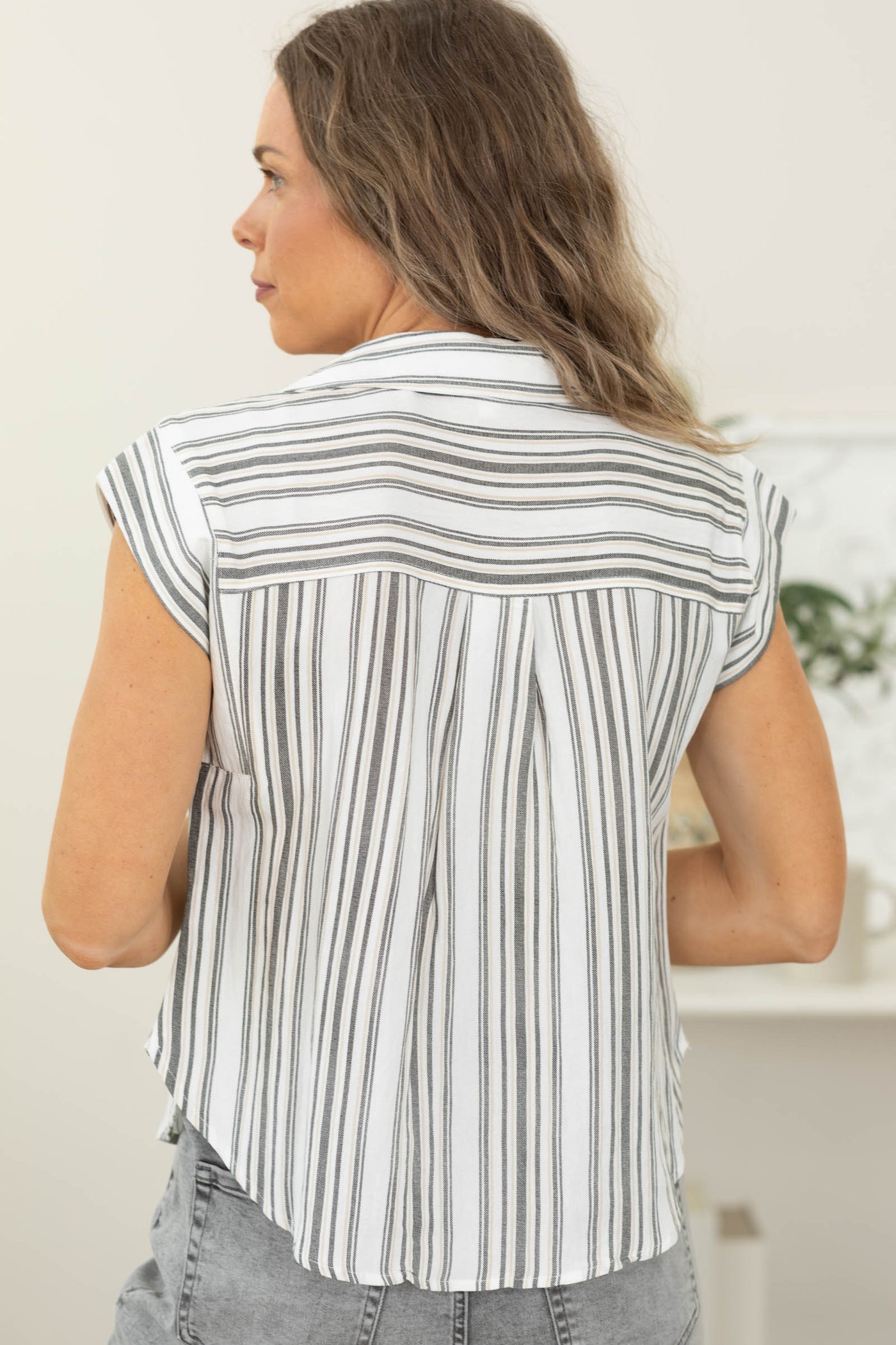Stripe Short Sleeve Pocket Detail Shirt