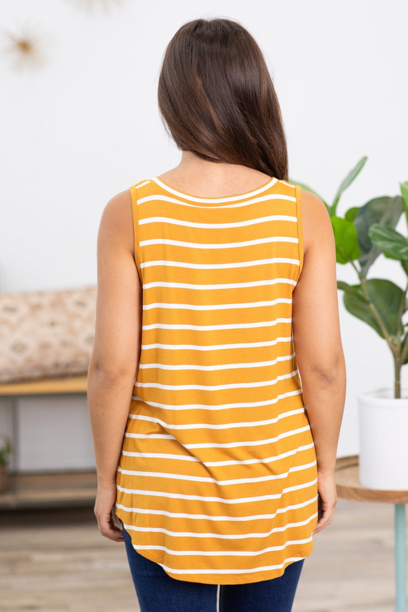 Mustard and White Stripe V-Neck Tank - Filly Flair