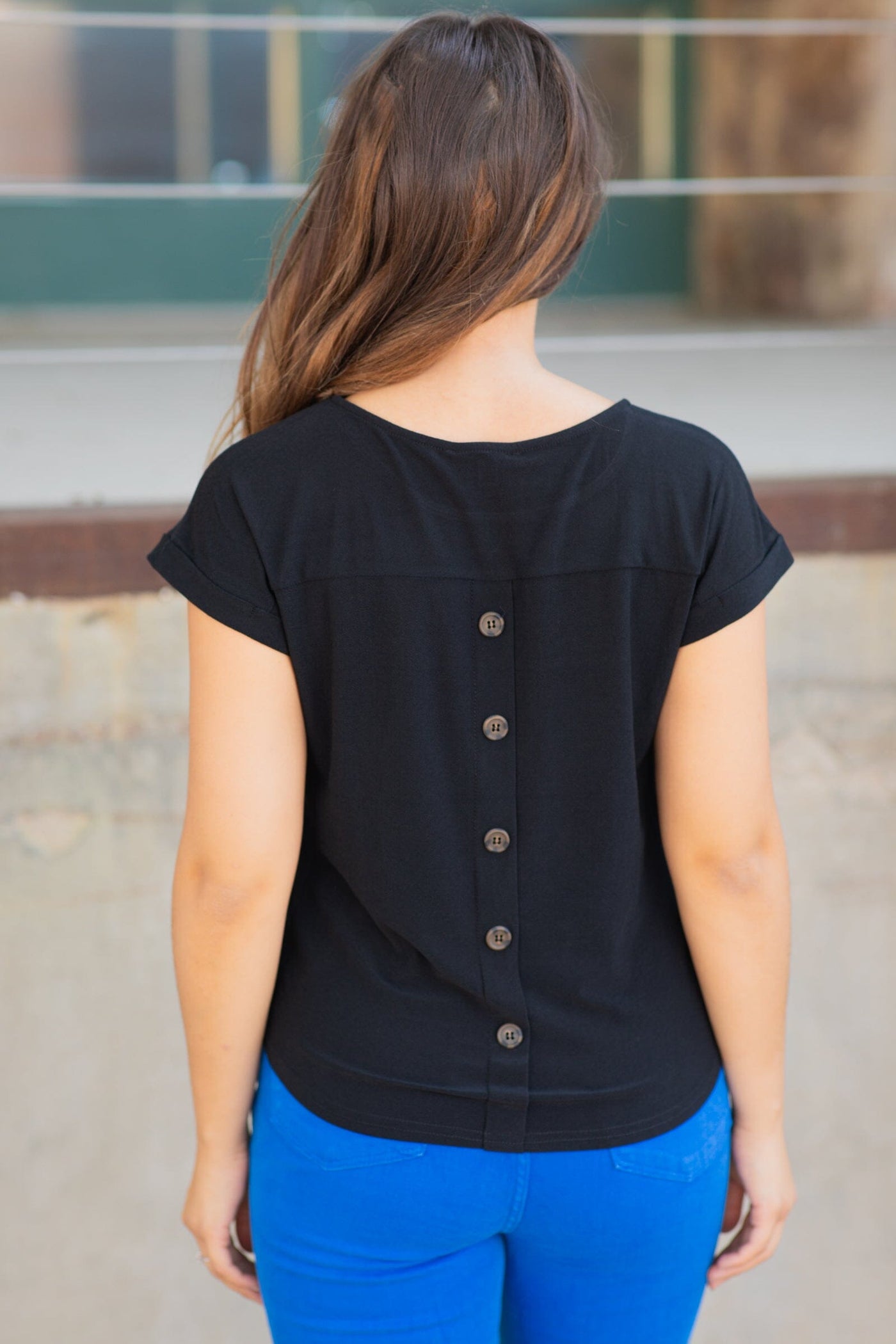 Black Top With Crochet Stripe Detail - Filly Flair