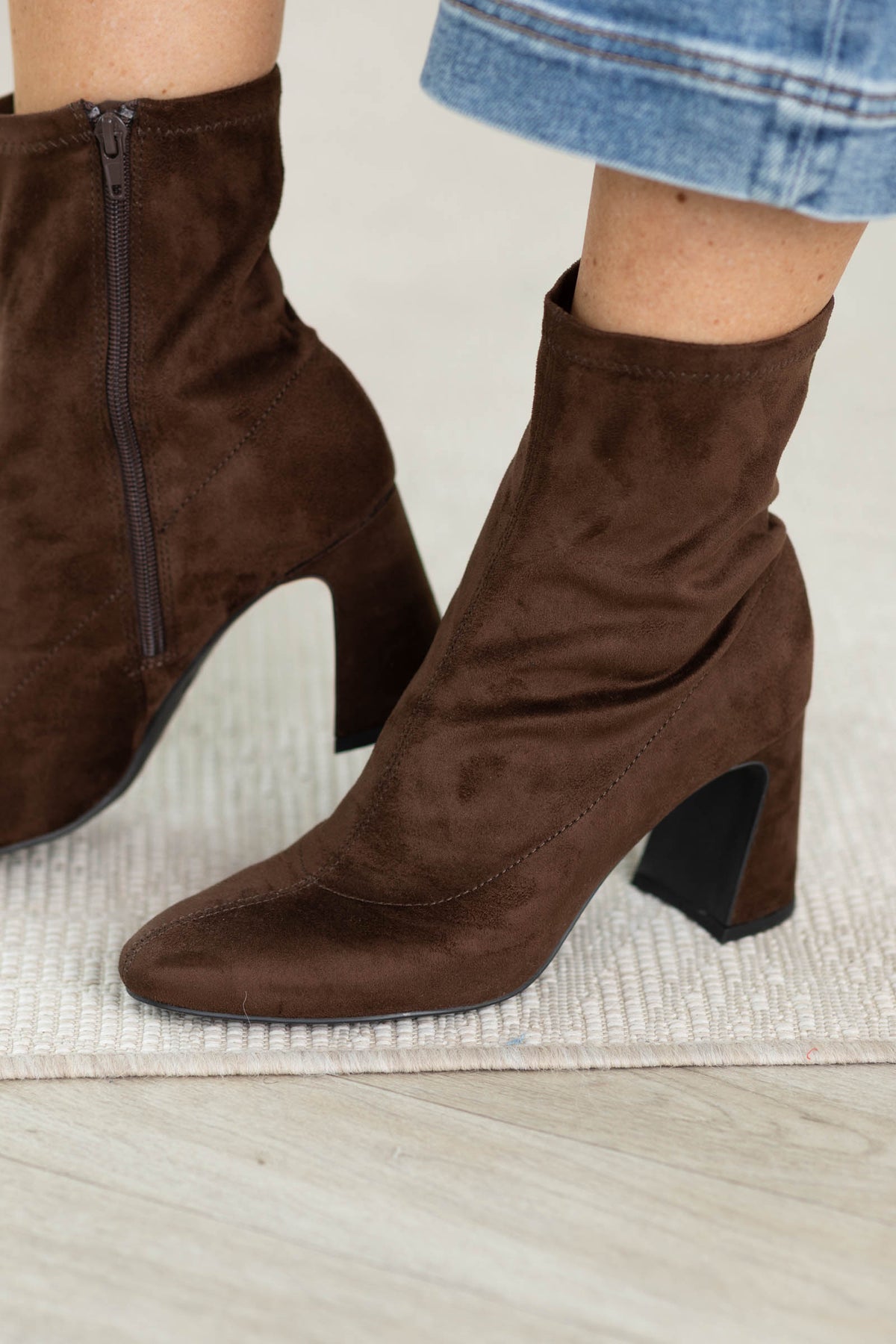 Mia Chocolate Suede Booties