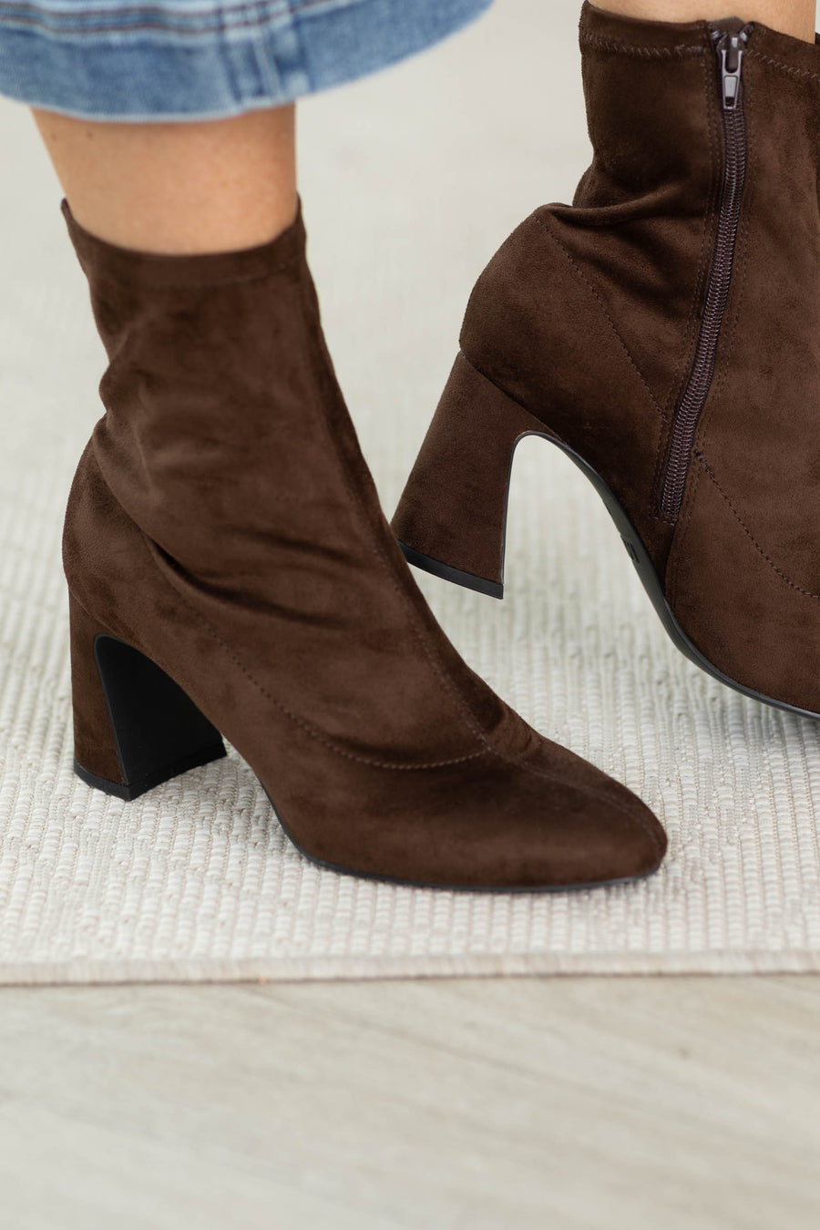 Mia Chocolate Suede Booties