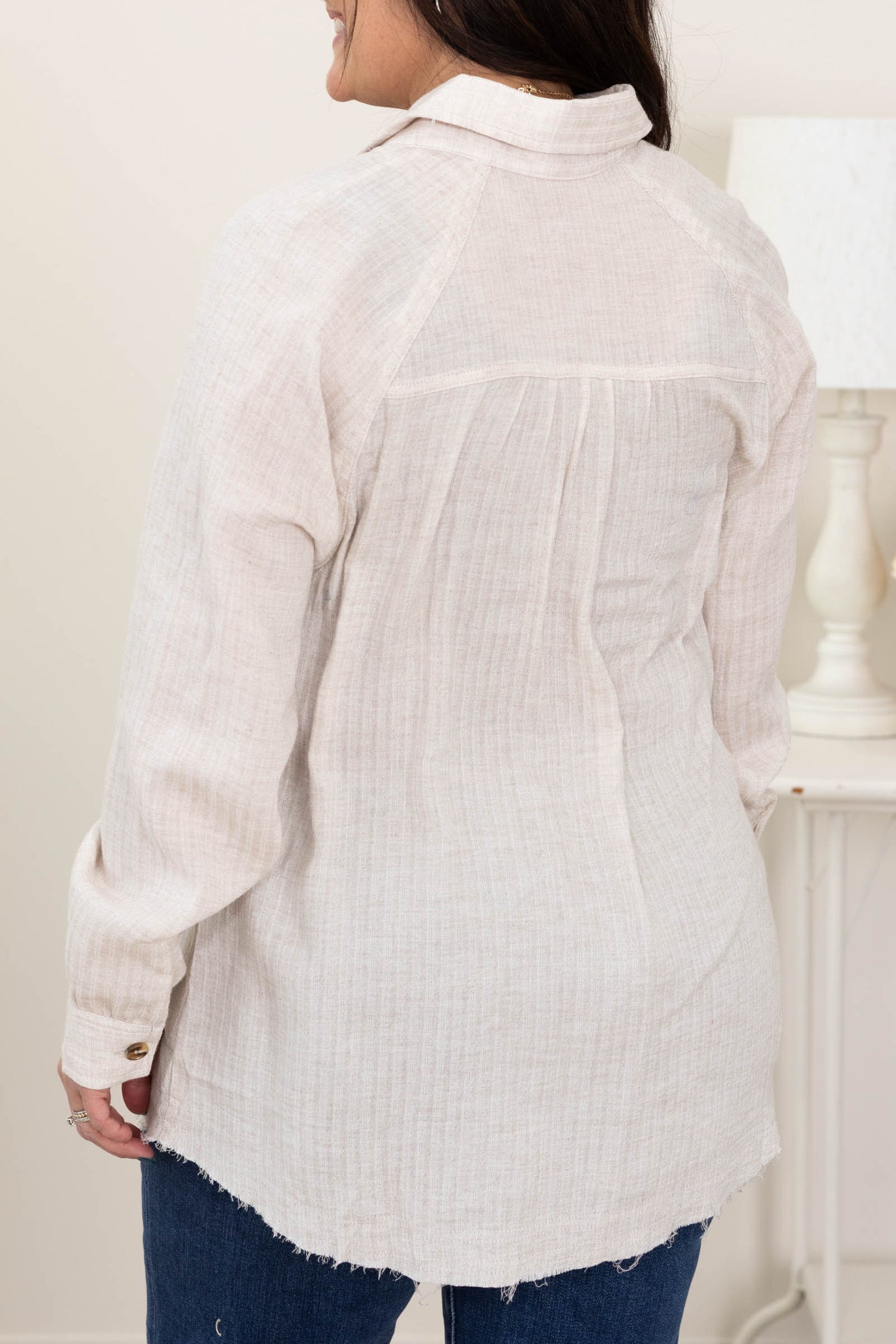 Beige Collared Button Up Top