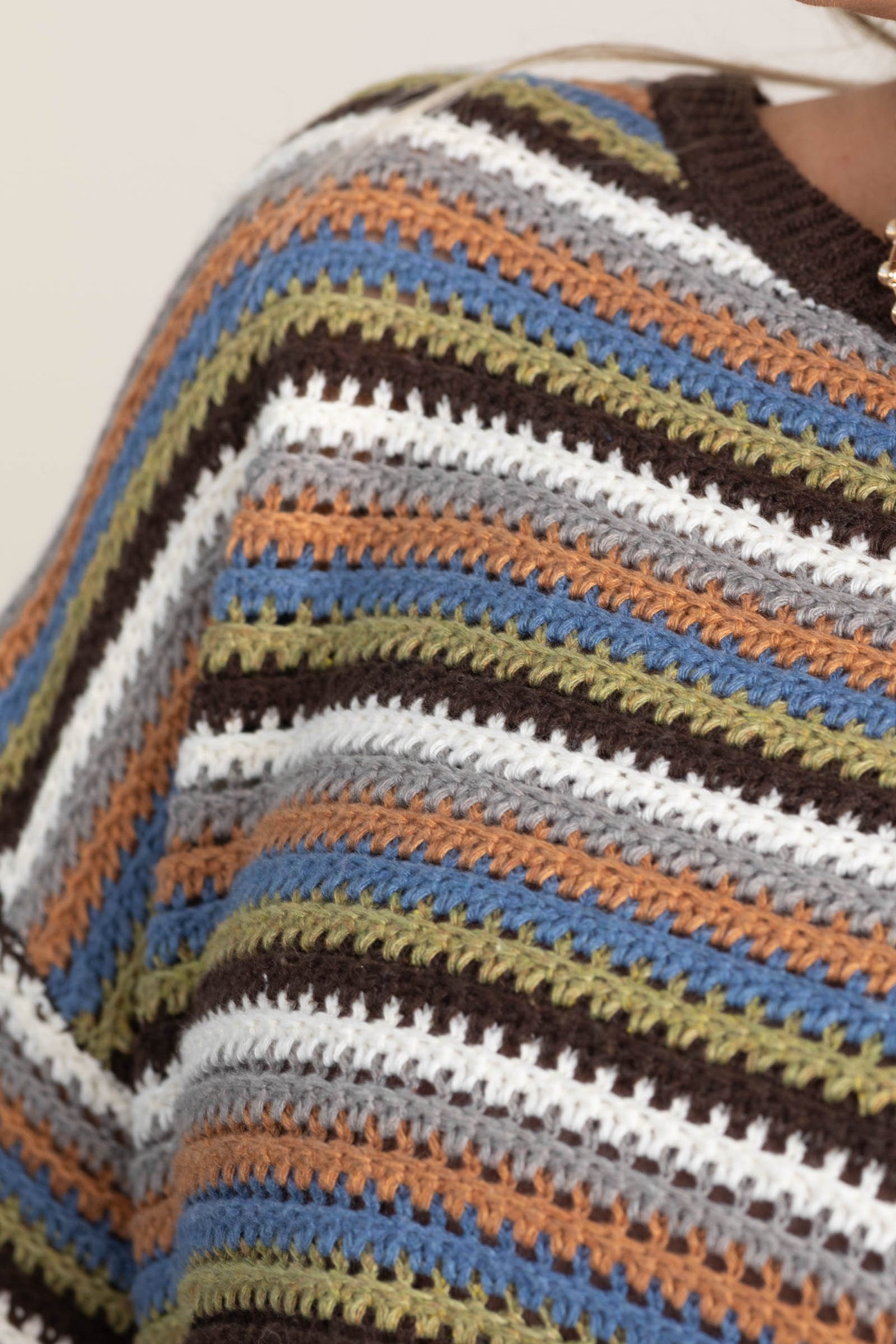 Brown Multicolor Stripe Long Sleeve Knit Top