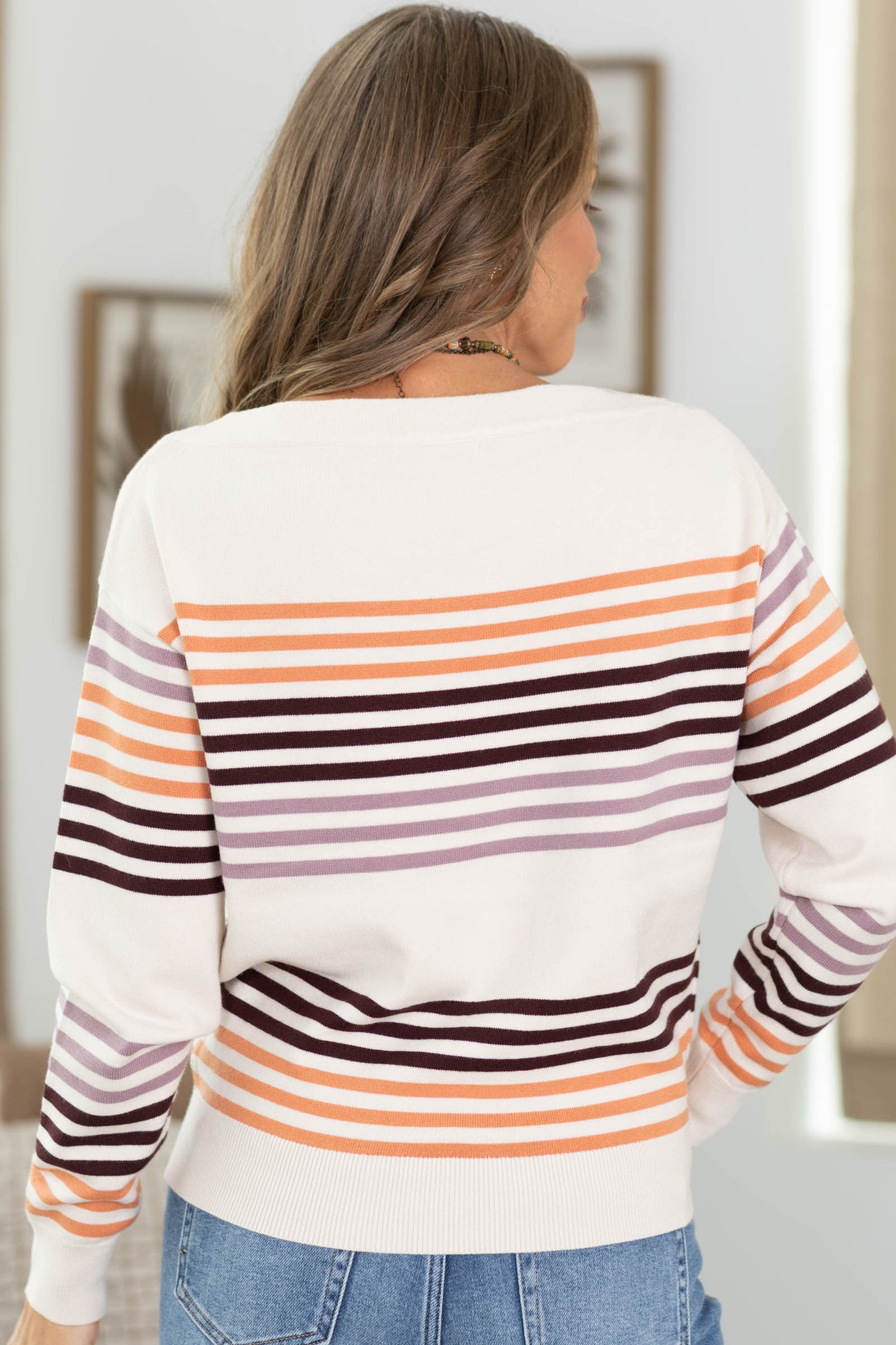 Staccato Multicolor Stripe Boat Neck Pullover Sweater