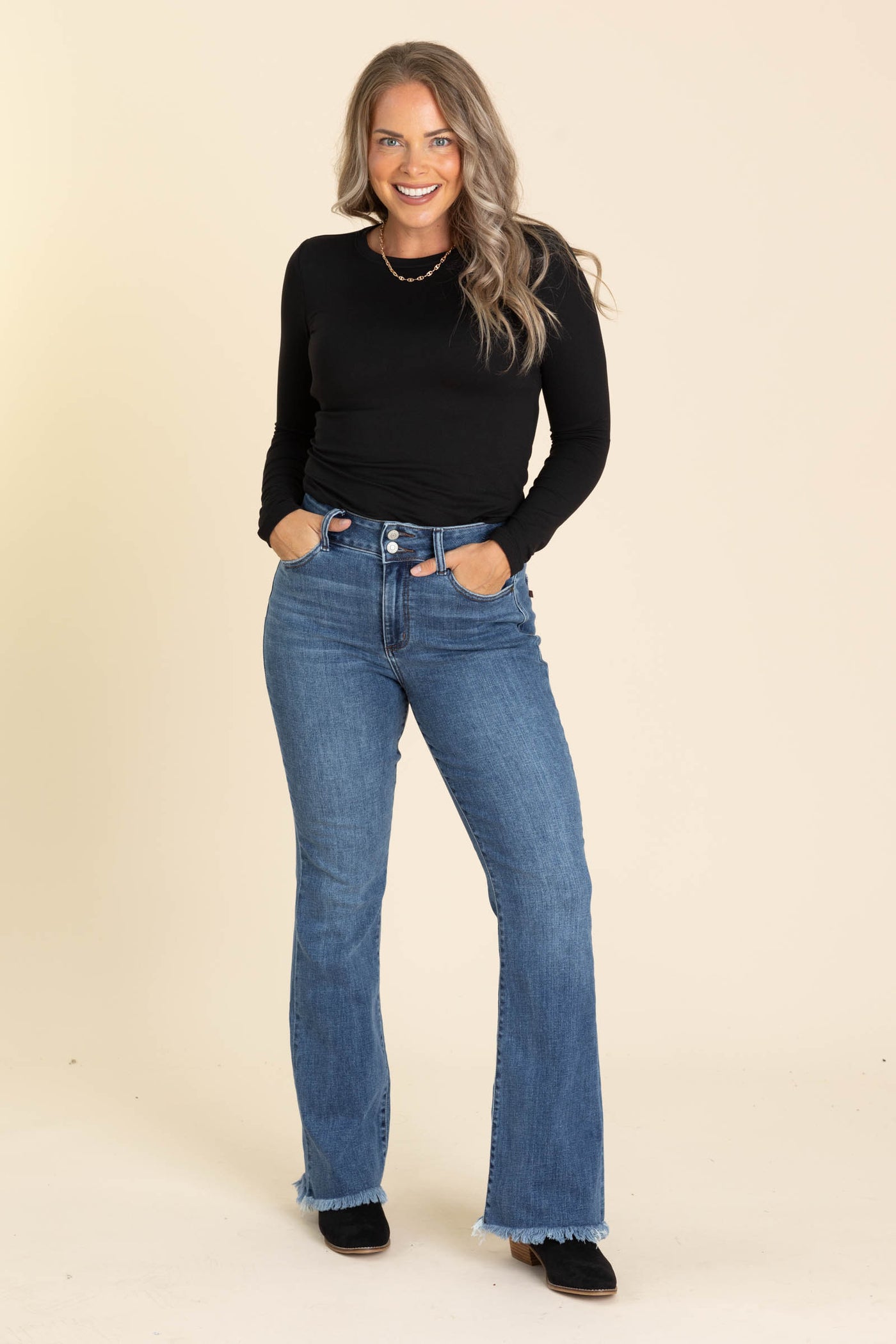Judy Blue Bootcut Double Button Fray Hem Jeans