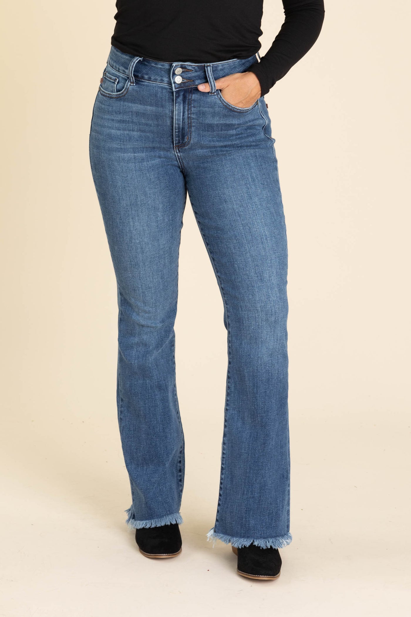 Judy Blue Bootcut Double Button Fray Hem Jeans