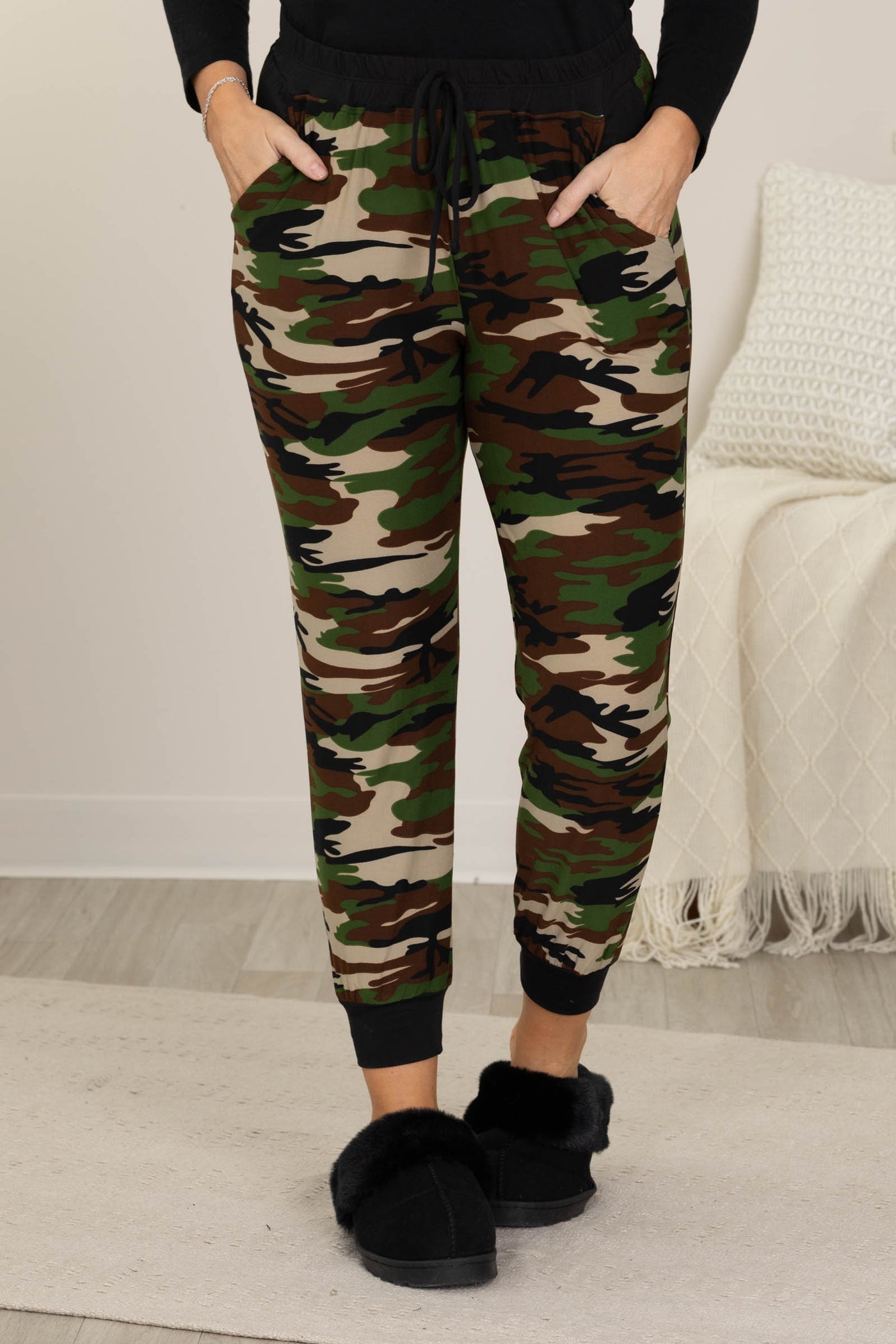 High Rise Camouflage Drawstring Joggers