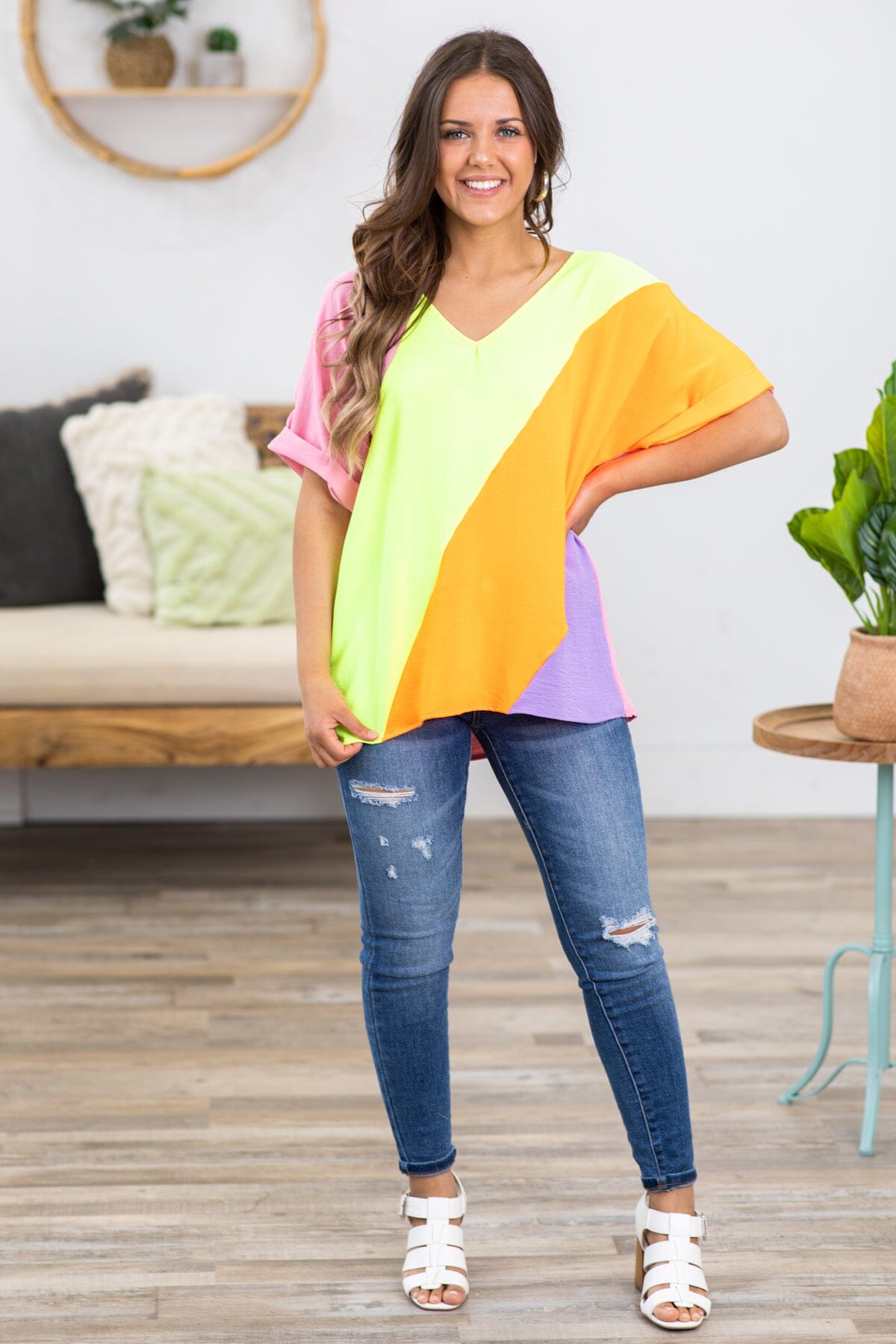 Neon Yellow Multicolor Colorblock Top · Filly Flair