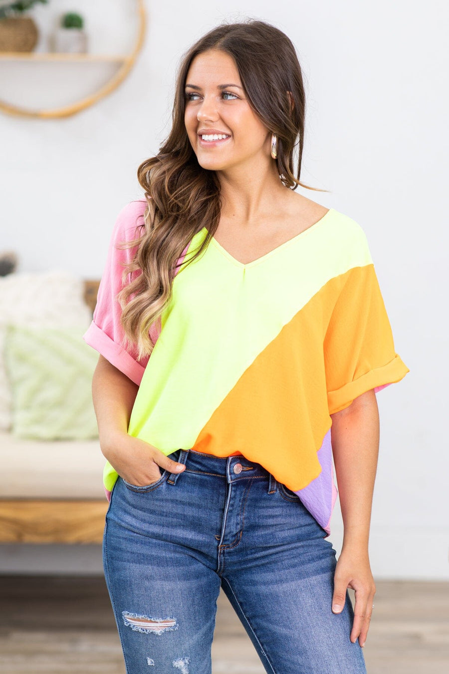 Neon Yellow Multicolor Colorblock Top - Filly Flair