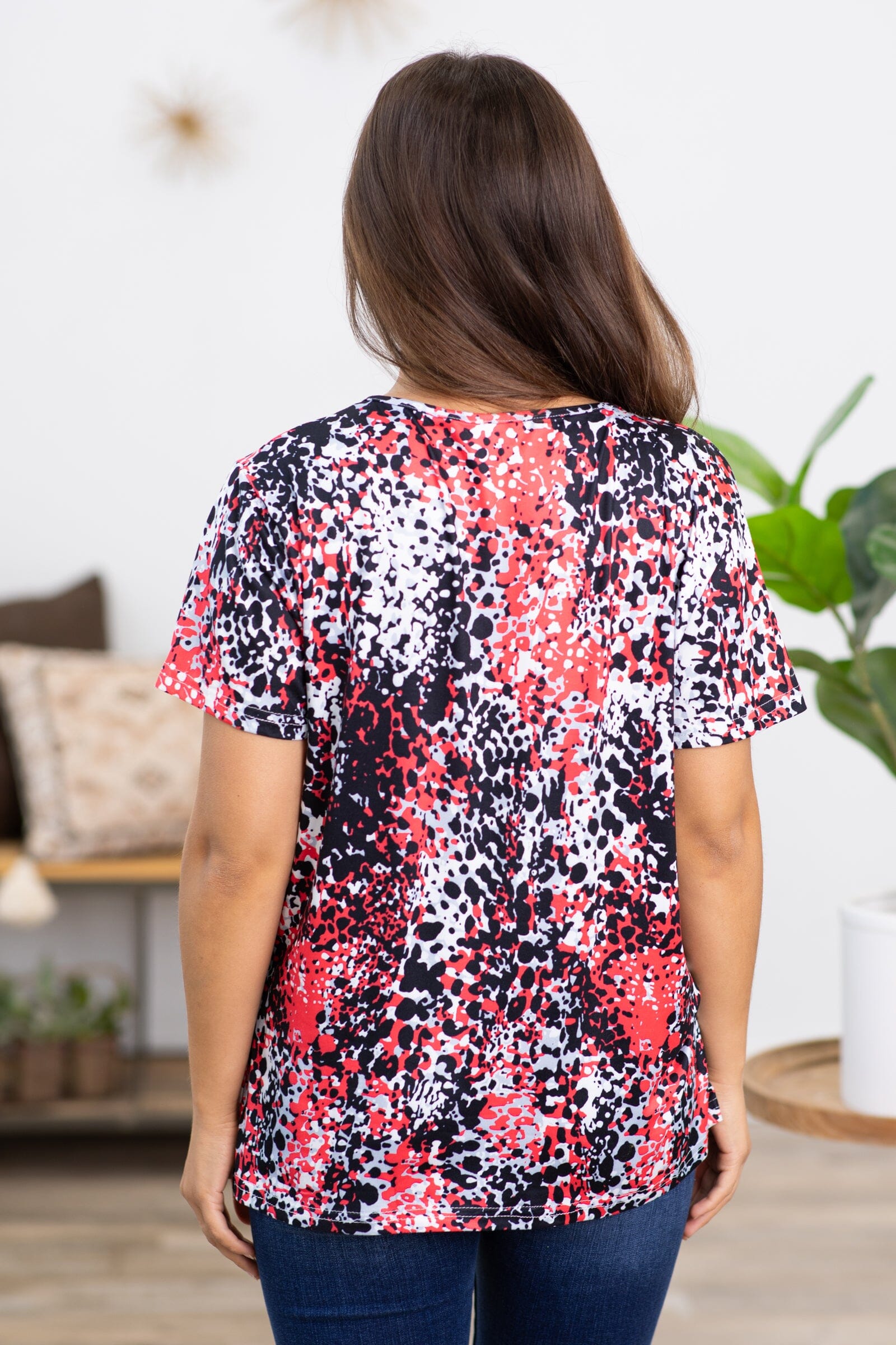 Crimson Multicolor Abstract Animal Print Top - Filly Flair