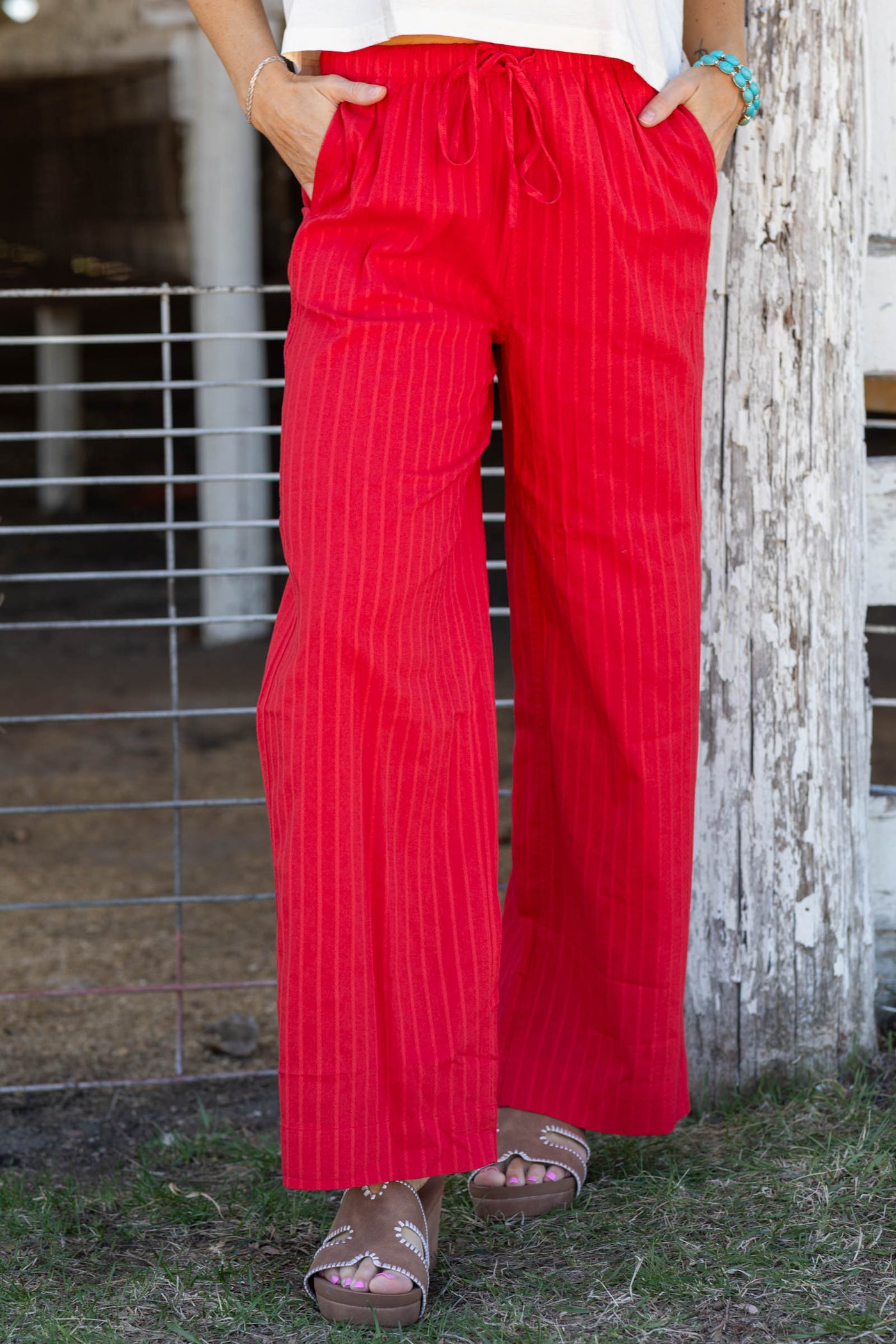 Red Pinstriped Drawstring Pants