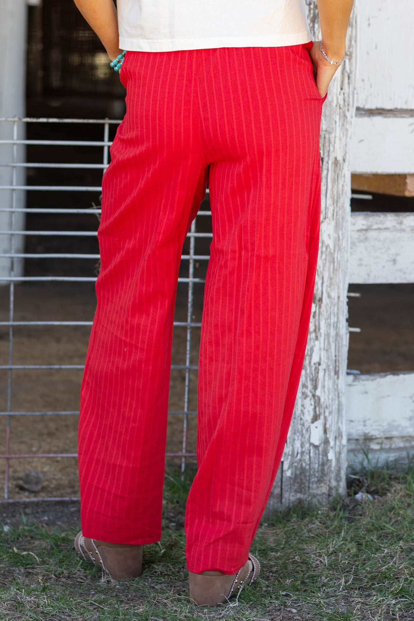 Red Pinstriped Drawstring Pants
