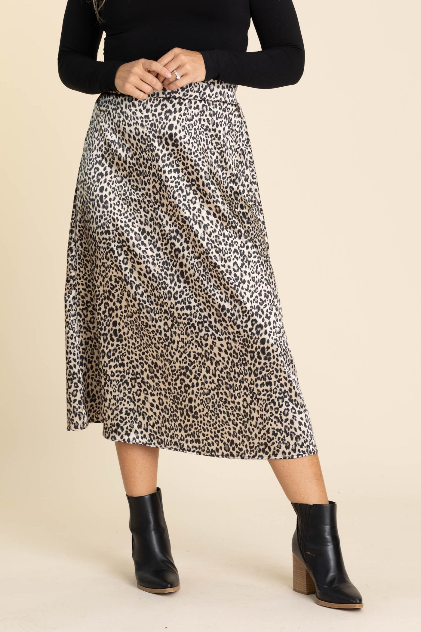 Leopard Print Midi Elastic Waist Skirt