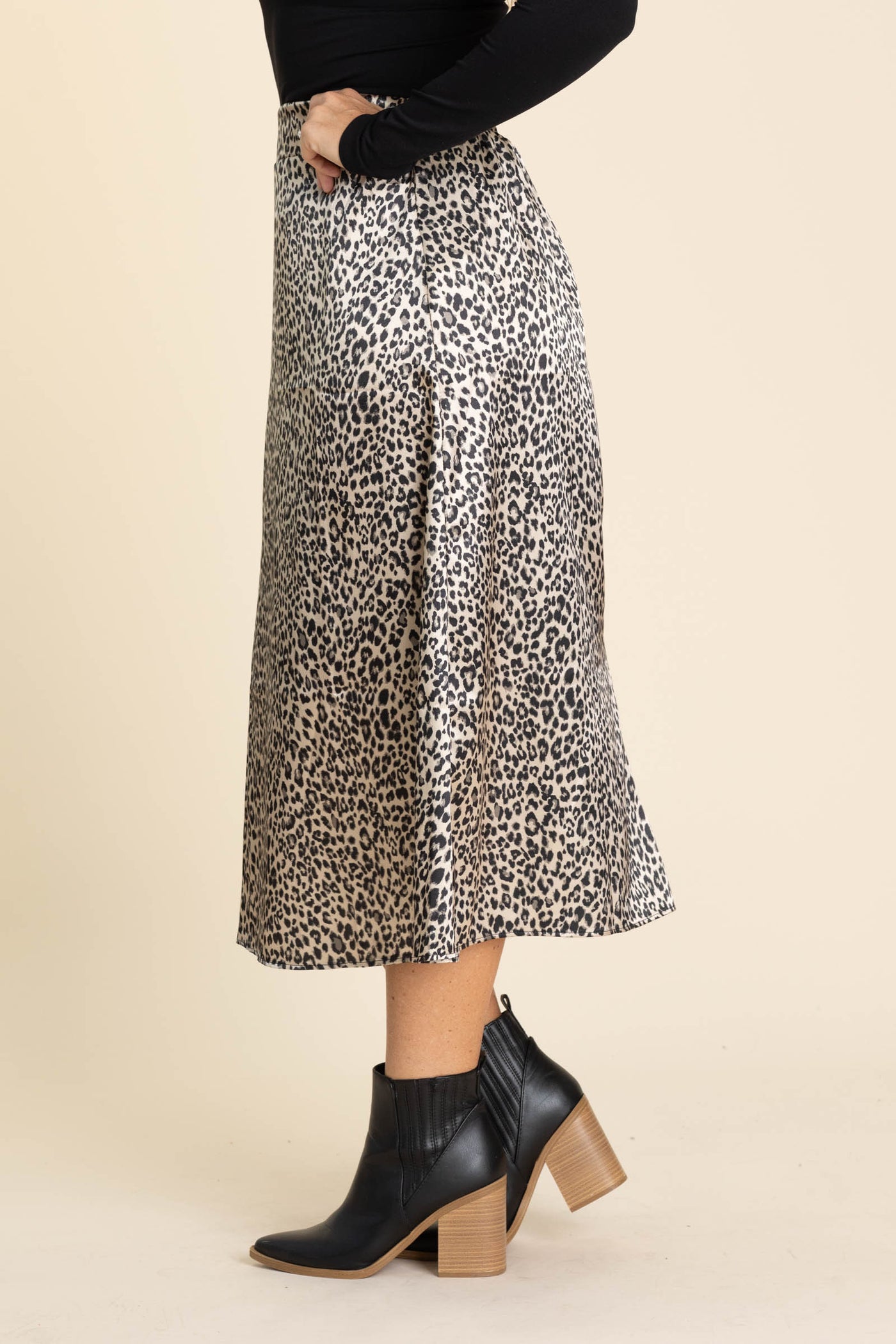 Leopard Print Midi Elastic Waist Skirt