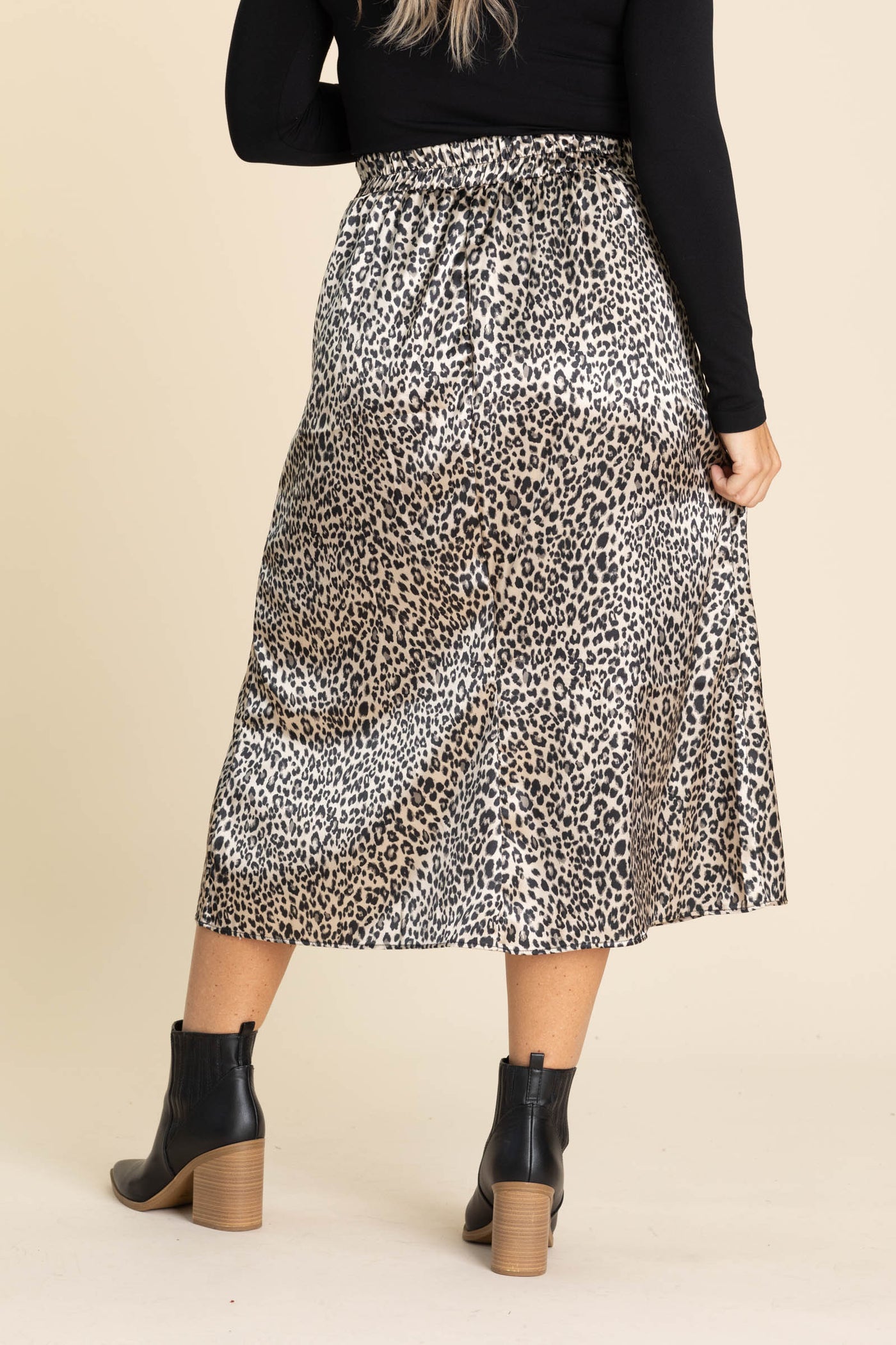 Leopard Print Midi Elastic Waist Skirt