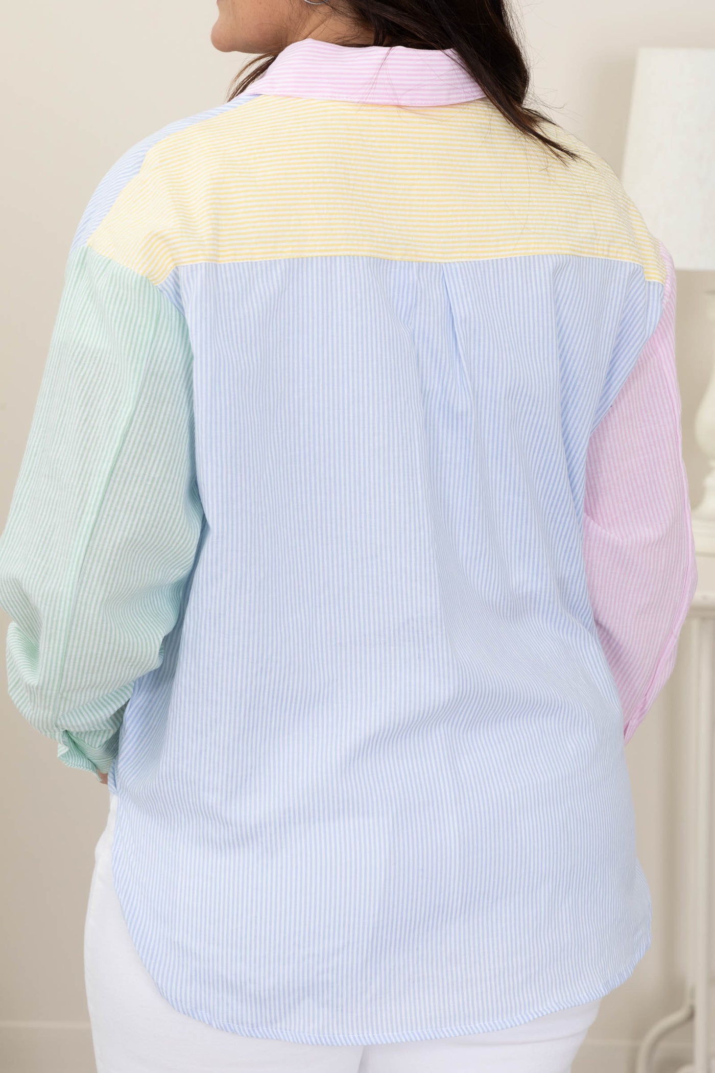 Multicolored Pinstriped Button Up Top