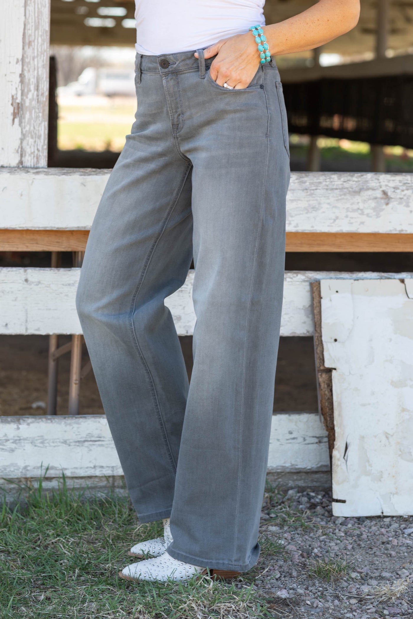 Hidden Grey Stretch Mid Rise Dad Jean