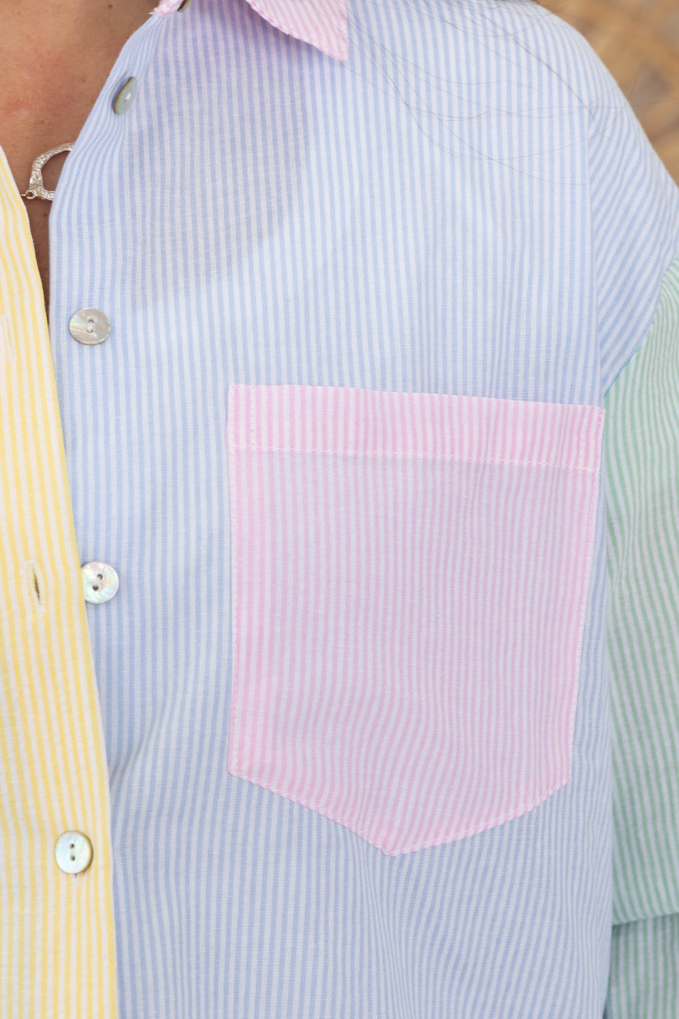 Multicolored Pinstriped Button Up Top