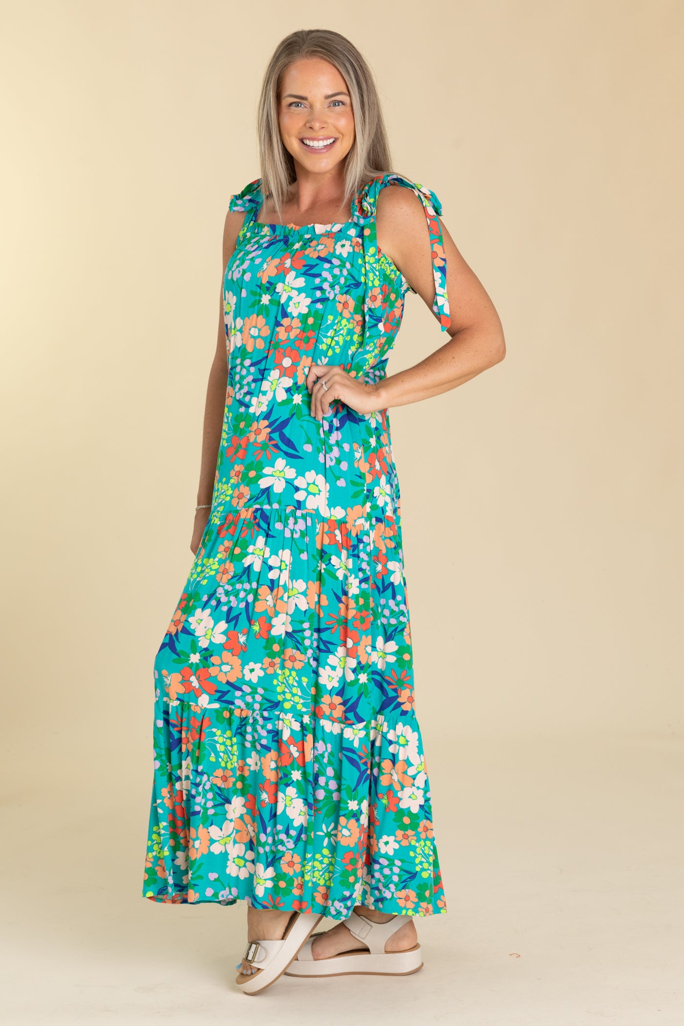 Teal Multicolor Floral Print Maxi Dress Filly Flair Teal Multicolor Floral Print Maxi Dress Filly Flair