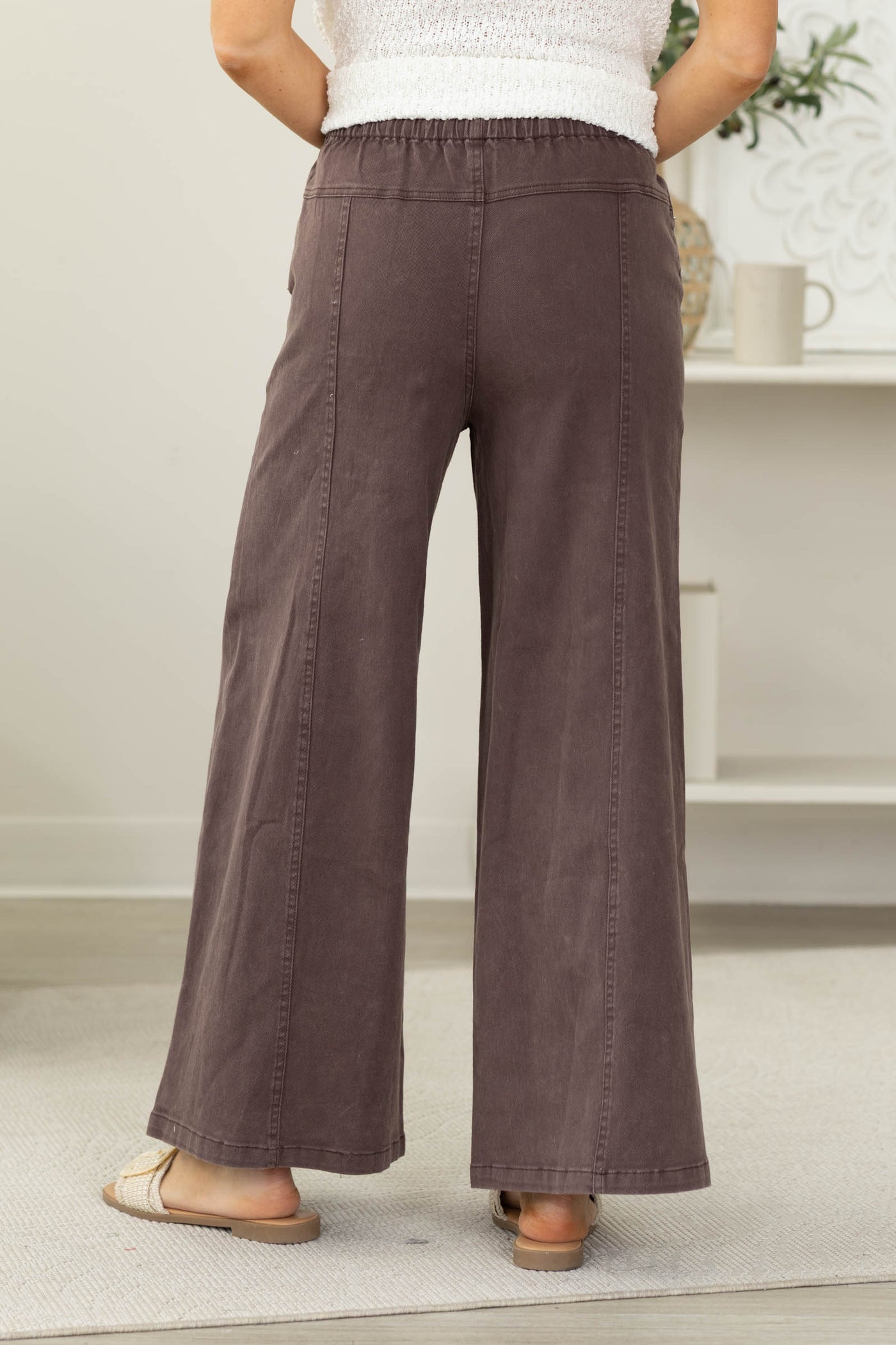 Elastic Waist Wide Leg Pants- 100% Cotton