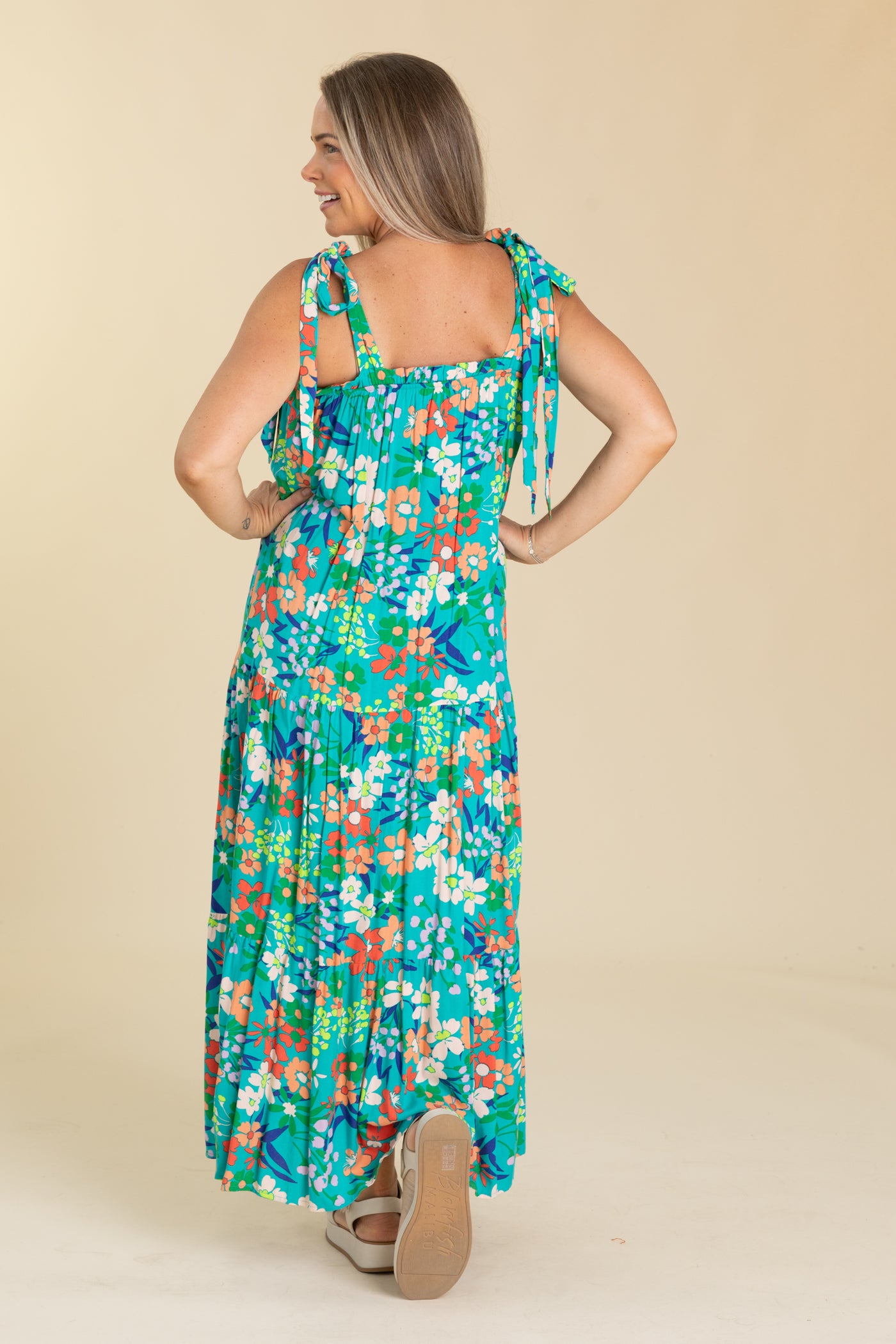 Teal Multicolor Floral Print Maxi Dress