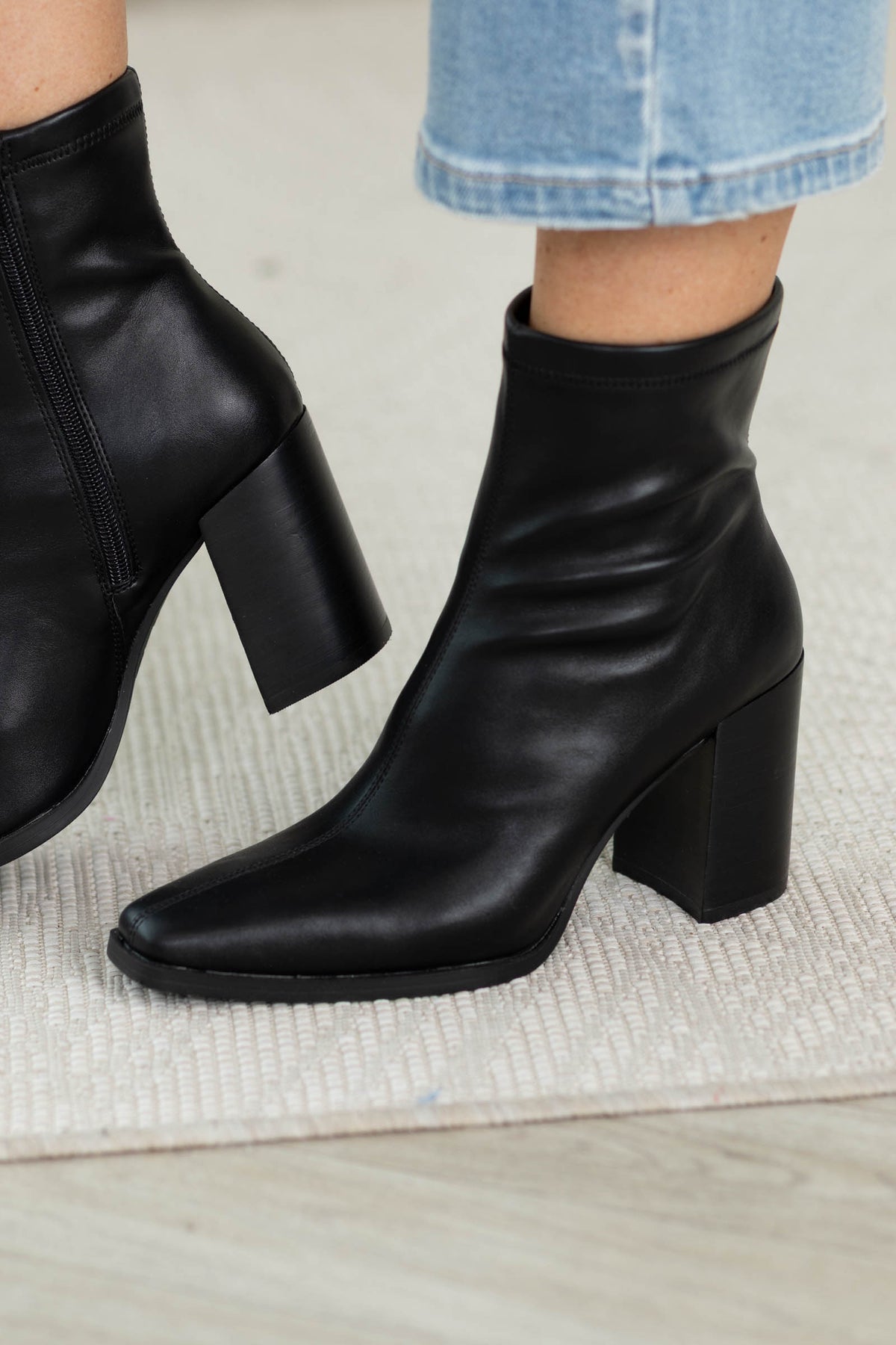 MIA Black Leather Block Heel Bootie